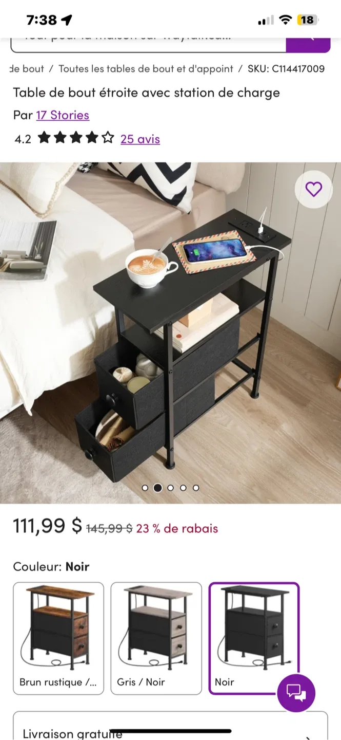 17 Stories Black End Table with Charging Station image indicator(4)