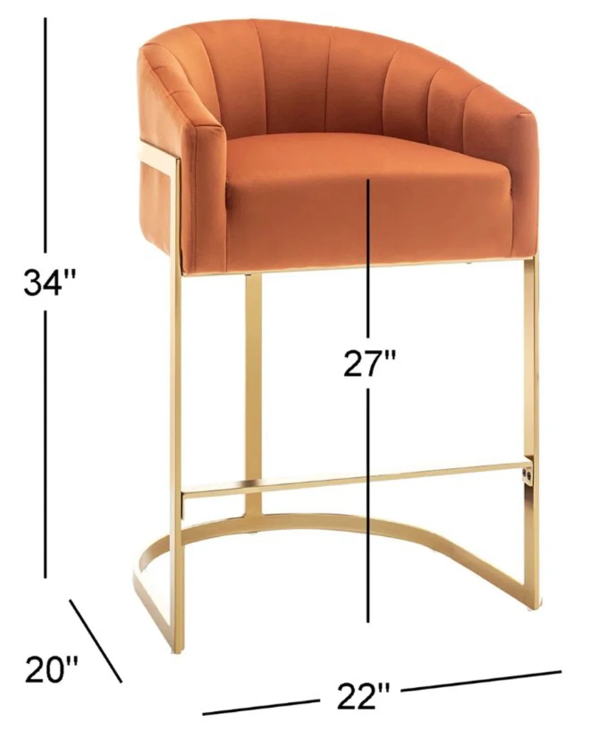 Brand New Orange Velvet Bar Stools with Gold Frame - Set of 2 image indicator(2)