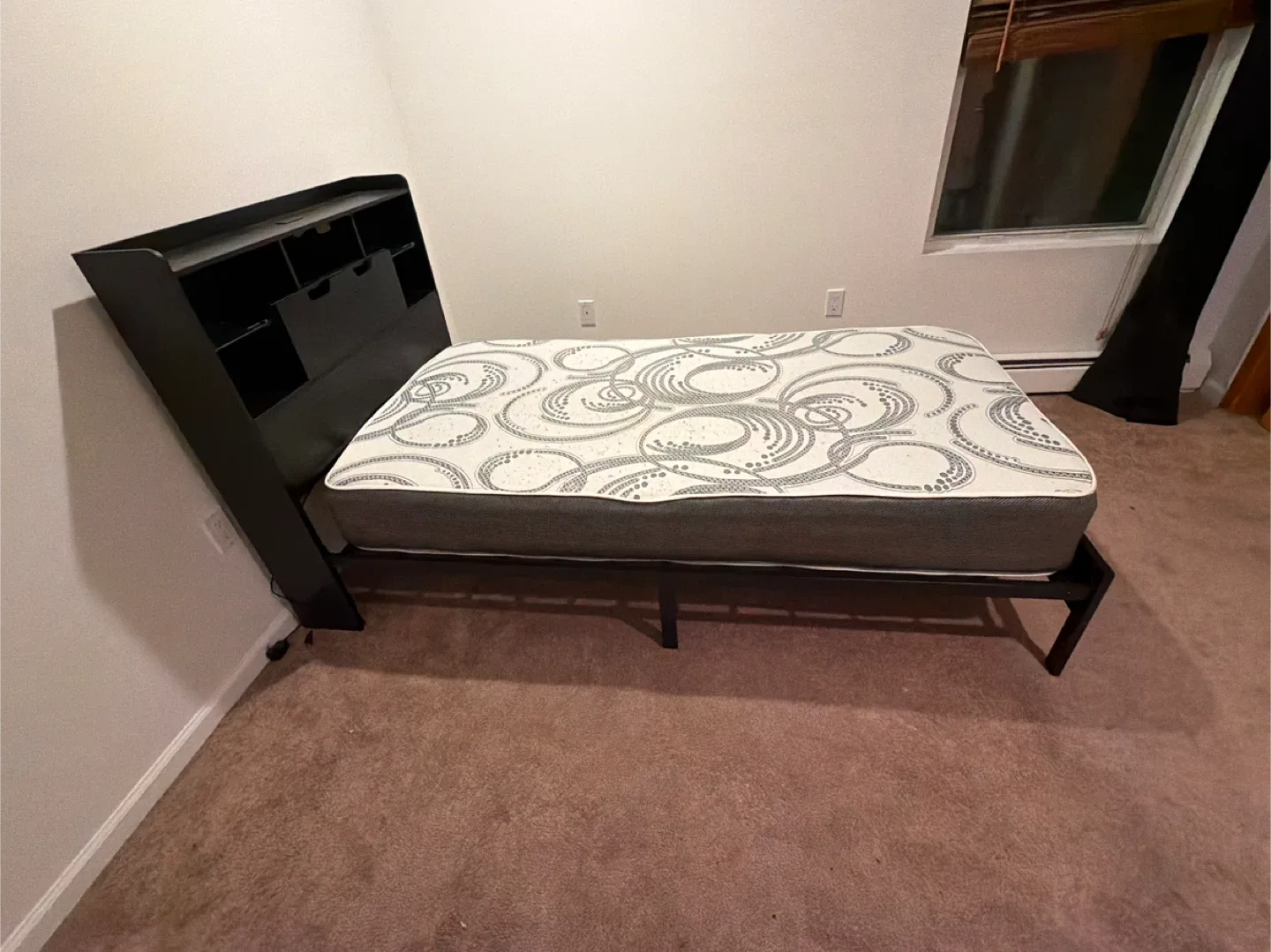 Black Twin Bed Frame with Headboard and matte image indicator(2)