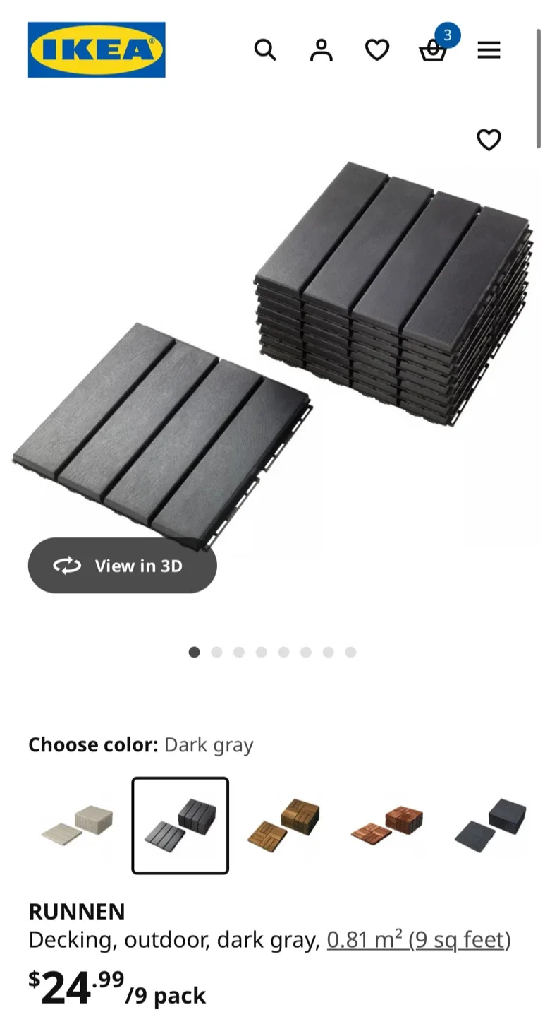 IKEA RUNNEN Decking, Dark Gray, 9 sq feet image indicator(3)