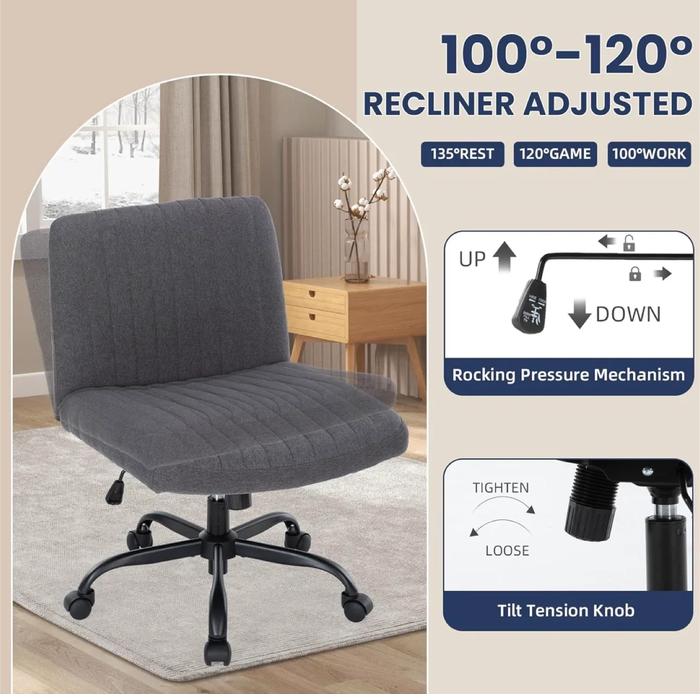 Grey Adjustable Office Desk Chair image indicator(5)
