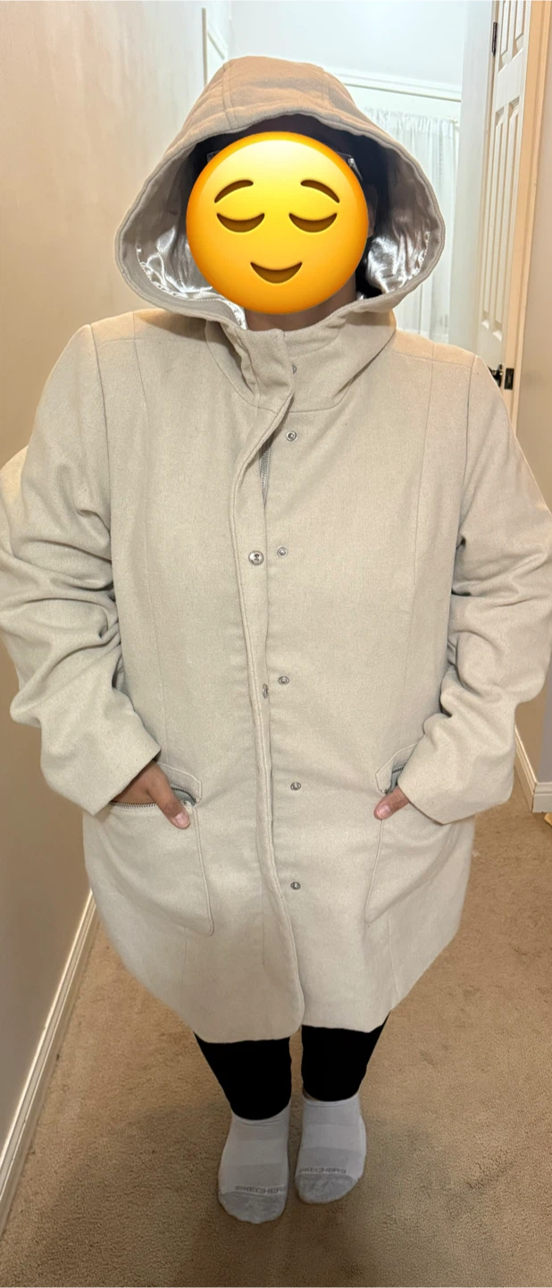 Reitmans Beige Hooded Coat - Size 2X