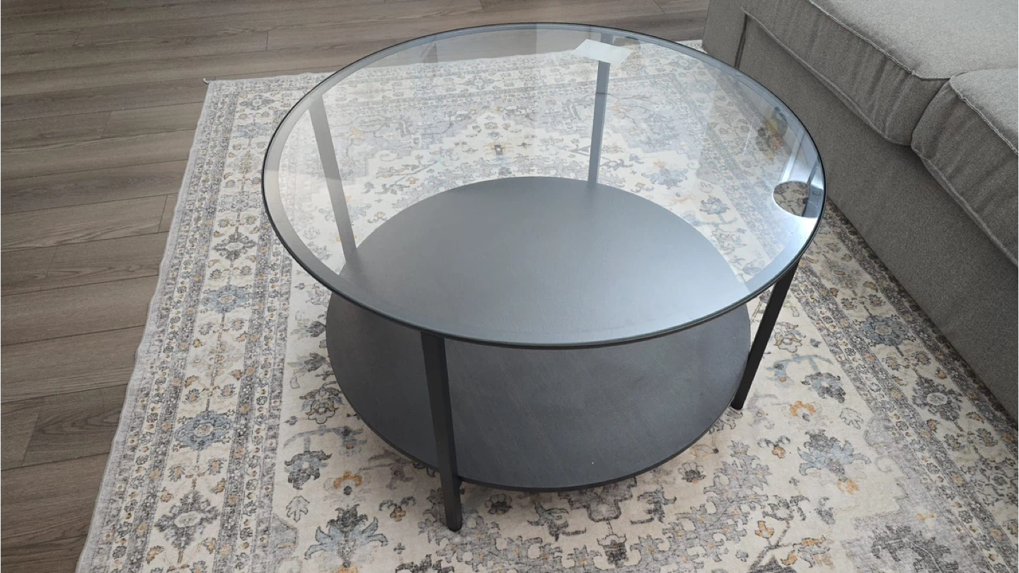 Ikea Vittsjö round glass coffee table