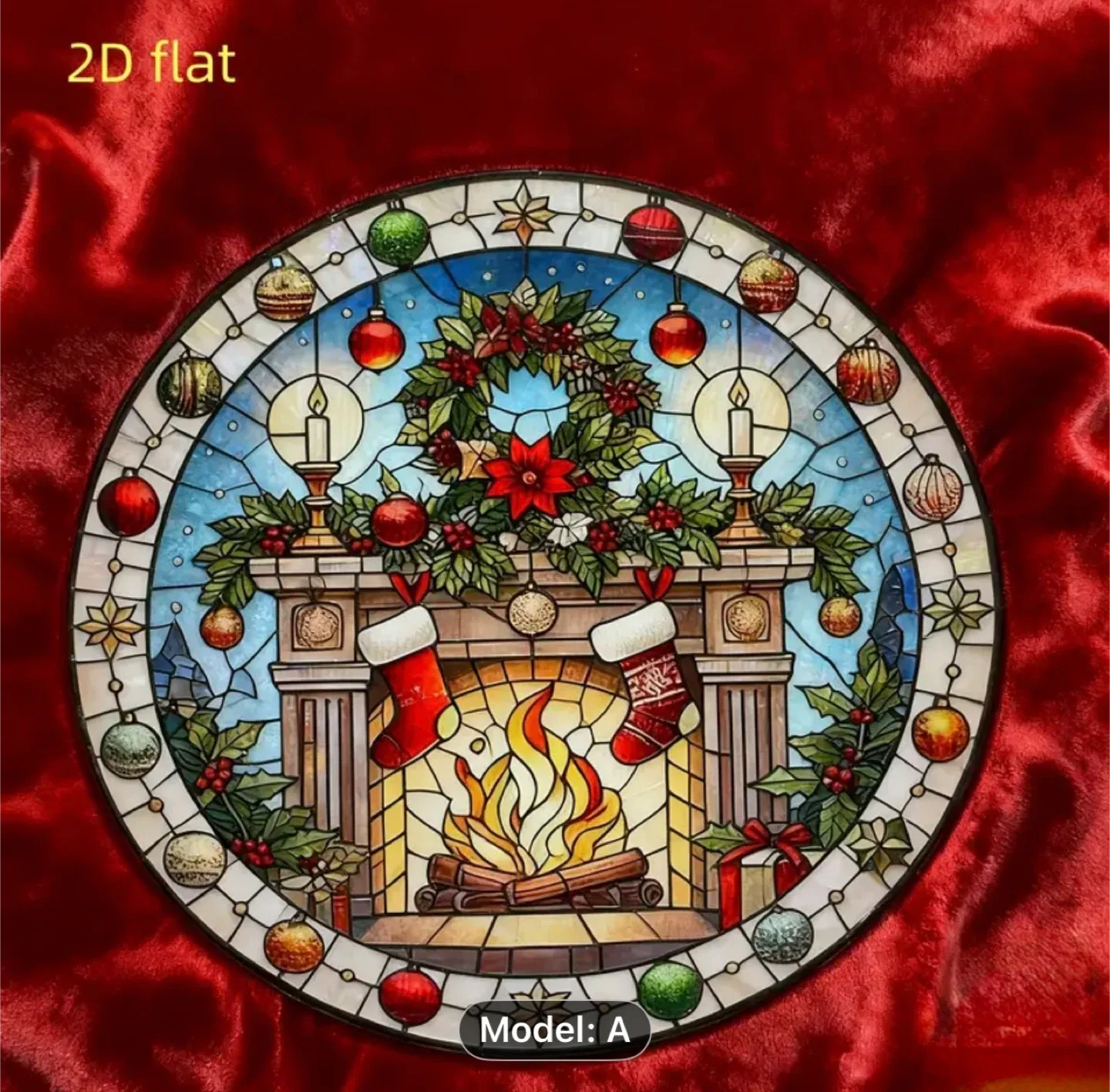 2D Christmas acrylic sun catcher, fireplace