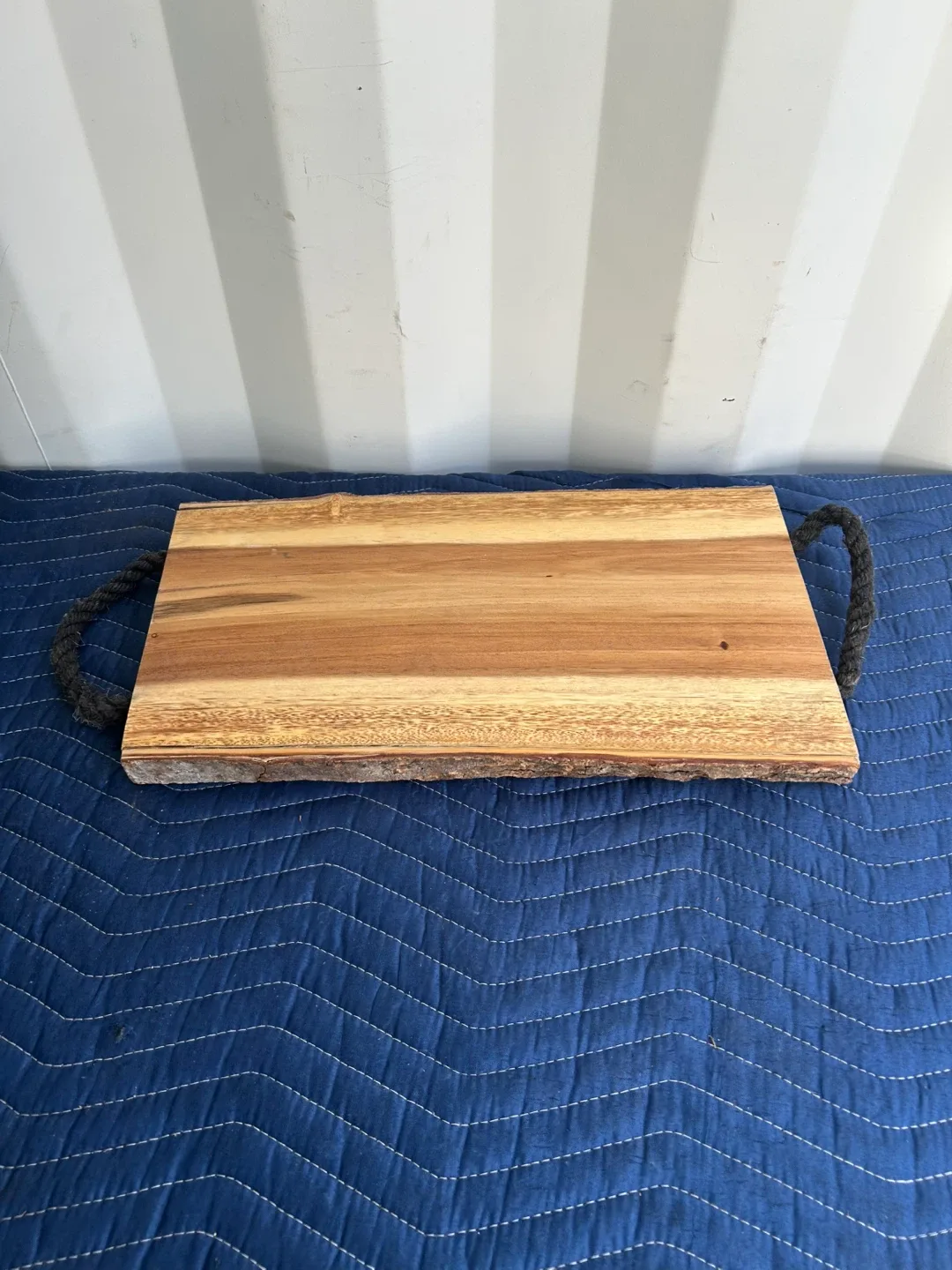 Acacia Wood Serving Tray with Rope Handles