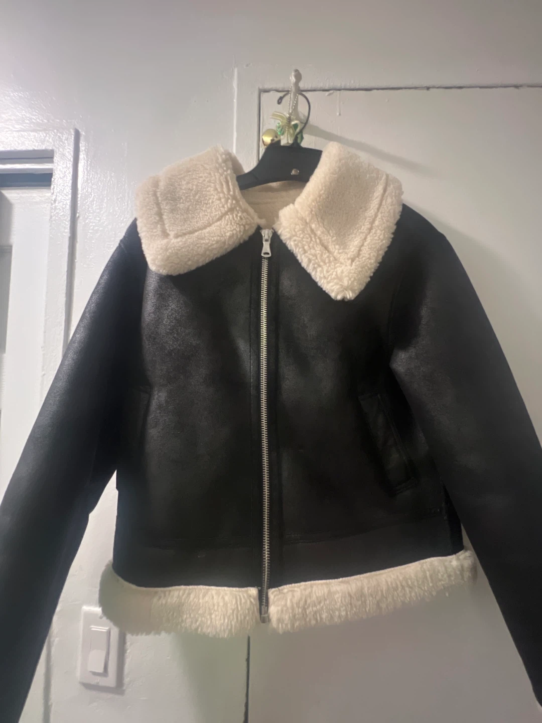 Black Faux Leather Shearling Jacket