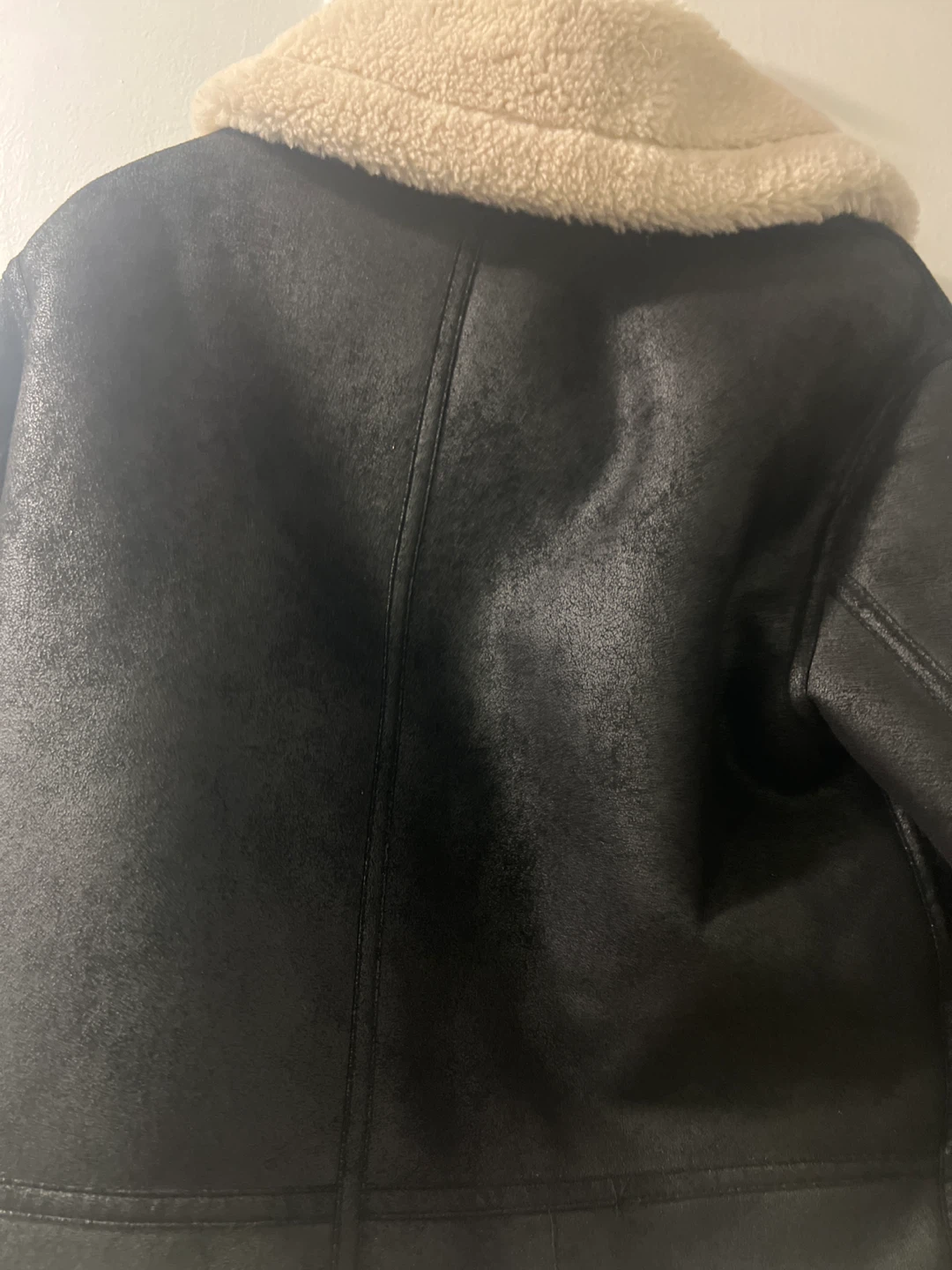 Black Faux Leather Shearling Jacket - photo 2