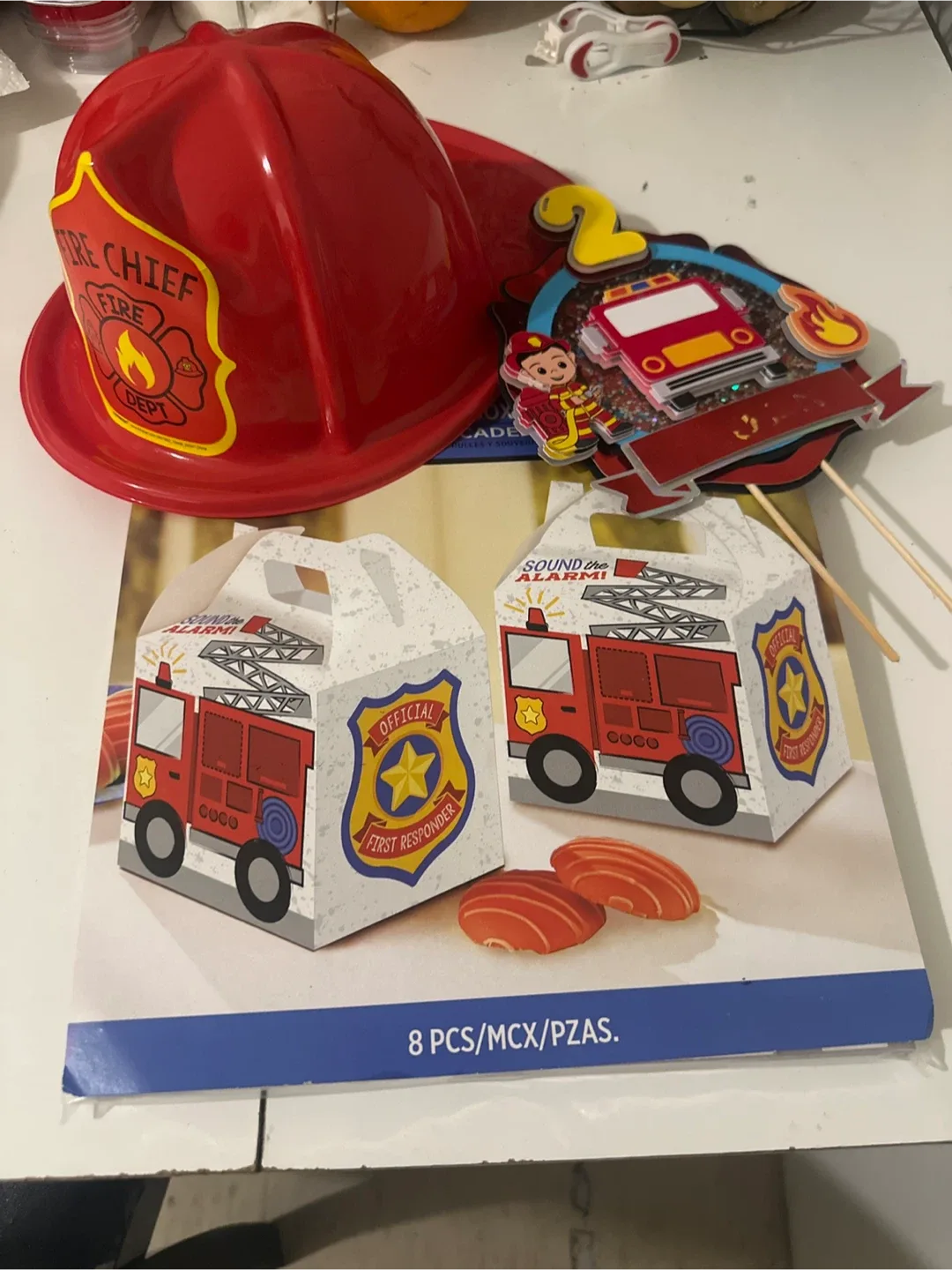 Free! Firefighter Party Set - Hat, Boxes, Topper