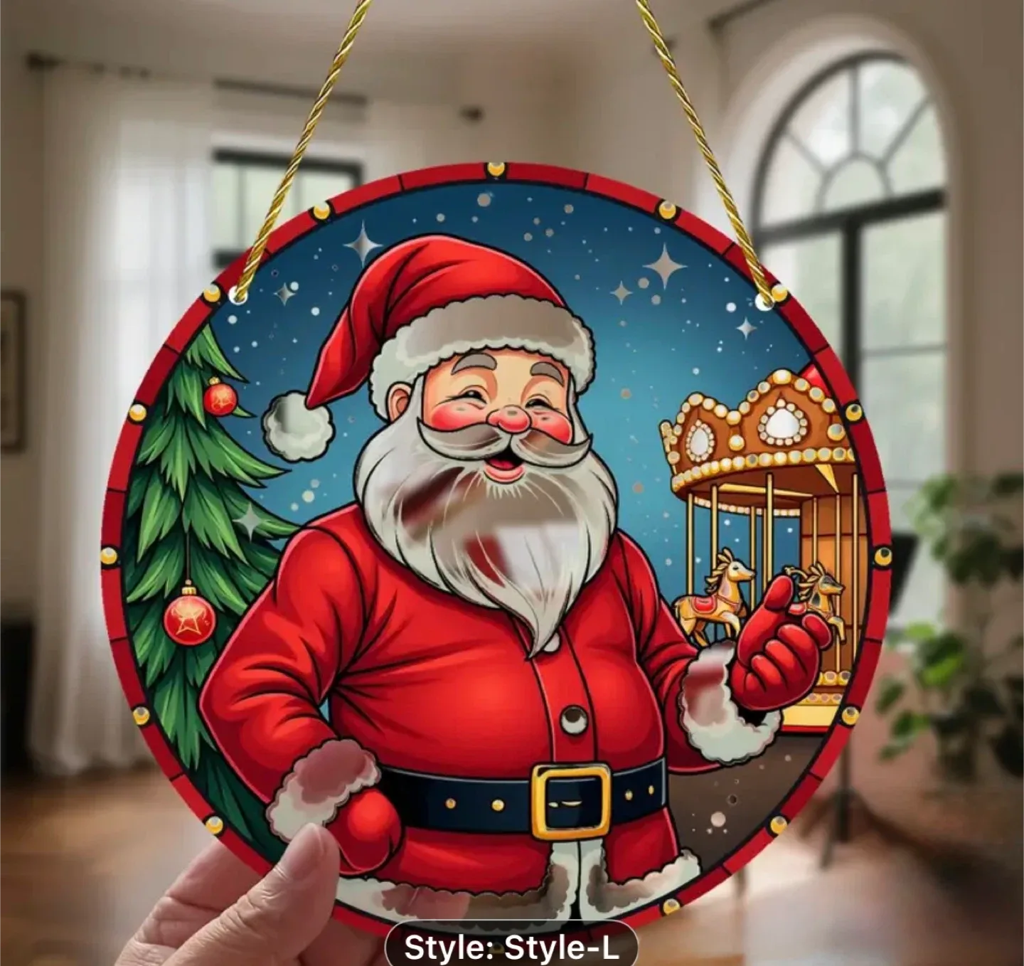 2D acrylic sun catcher,  Santa & carousel, new