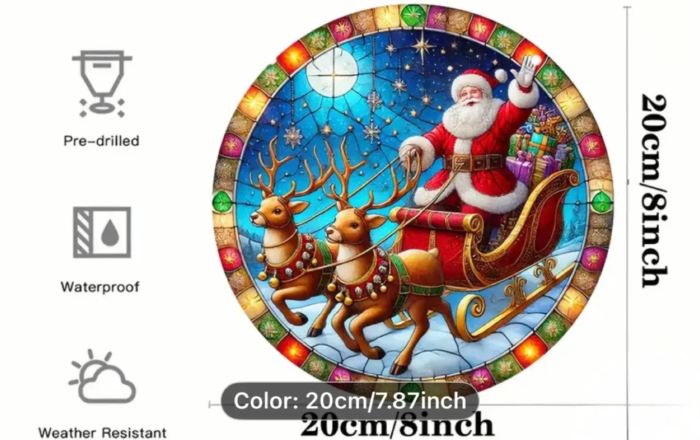 2D Christmas acrylic sun catcher.  Santa sleigh, new image indicator(4)