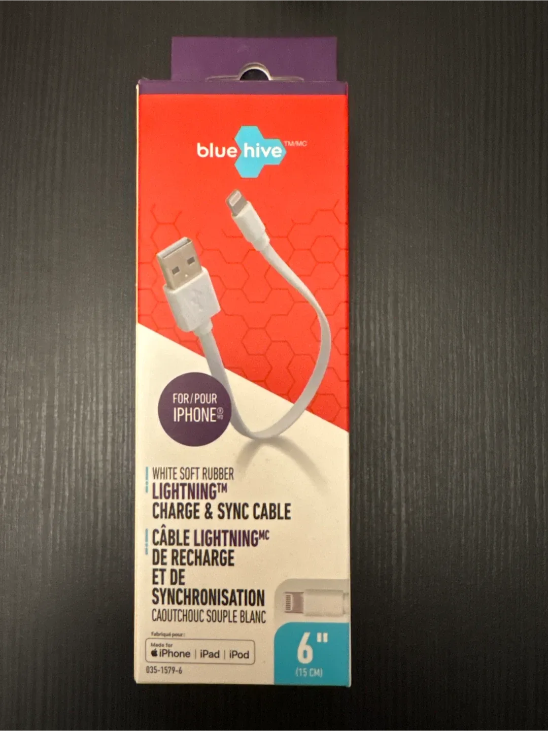 New Blue Hive Lightning Charge & Sync Cable 6" 🥕 thumbnail