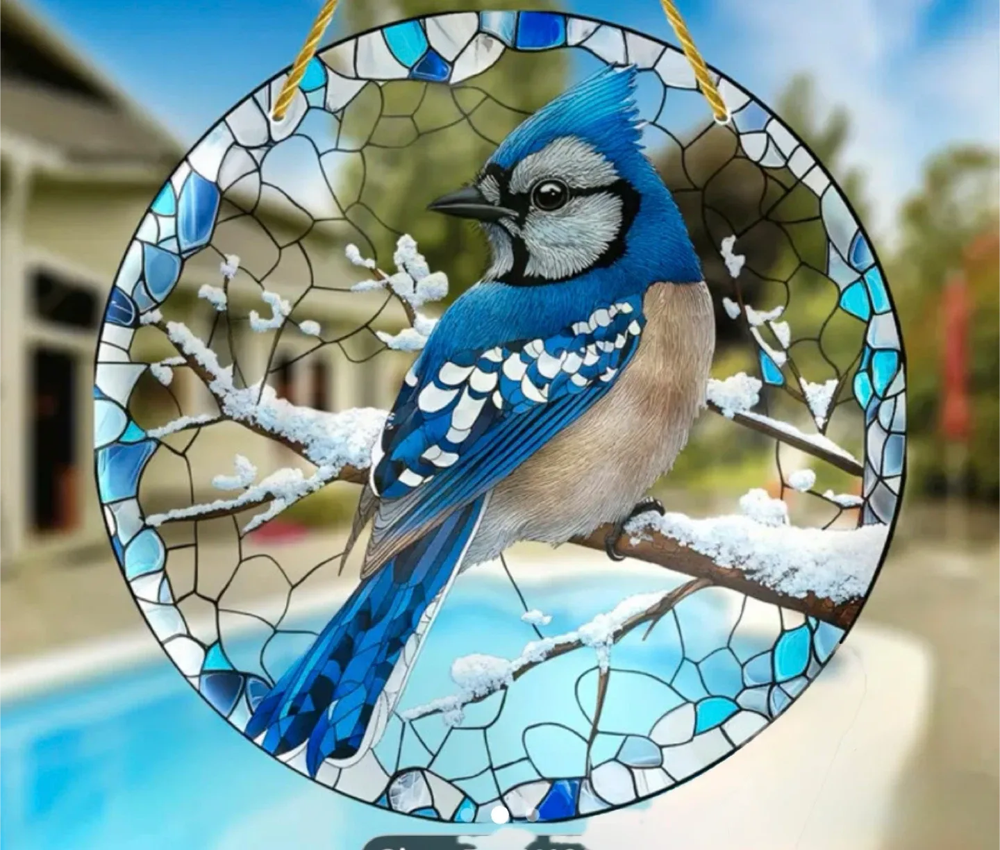 2D acrylic sun catcher, blue jay, new