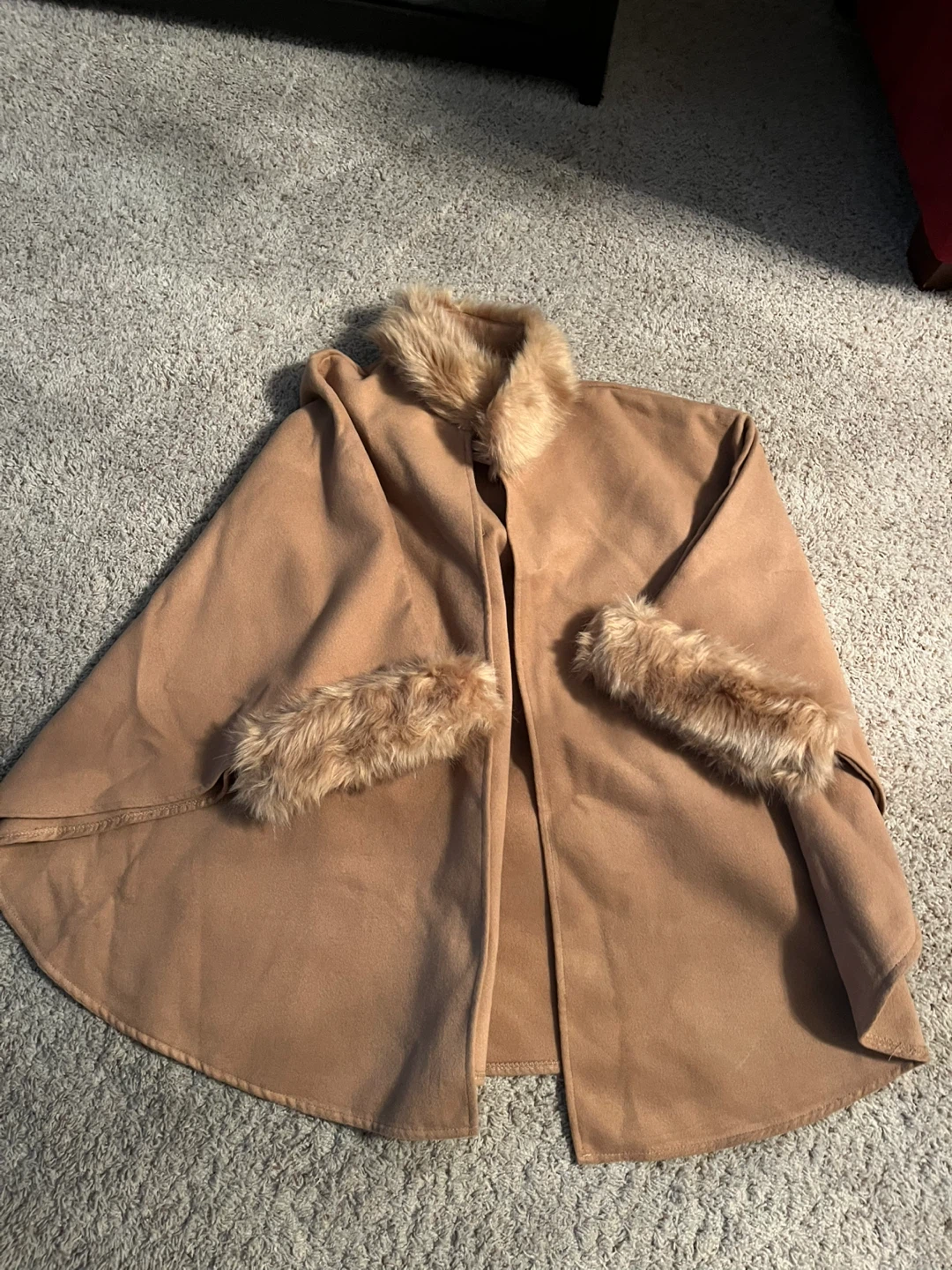 Tan Cape with Faux Fur Trim