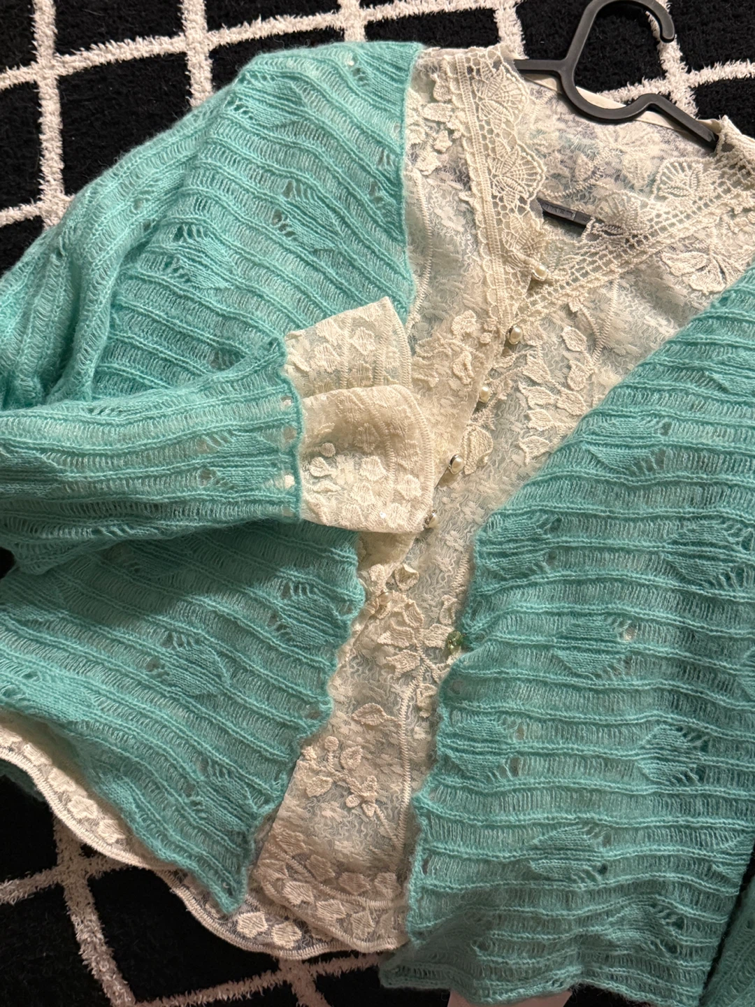 BOGO: Turquoise Cardigan and Lace Pearl shirt