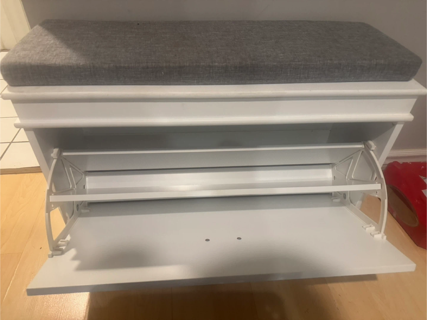 White Shoe Storage Bench with Grey Cushion - photo 2