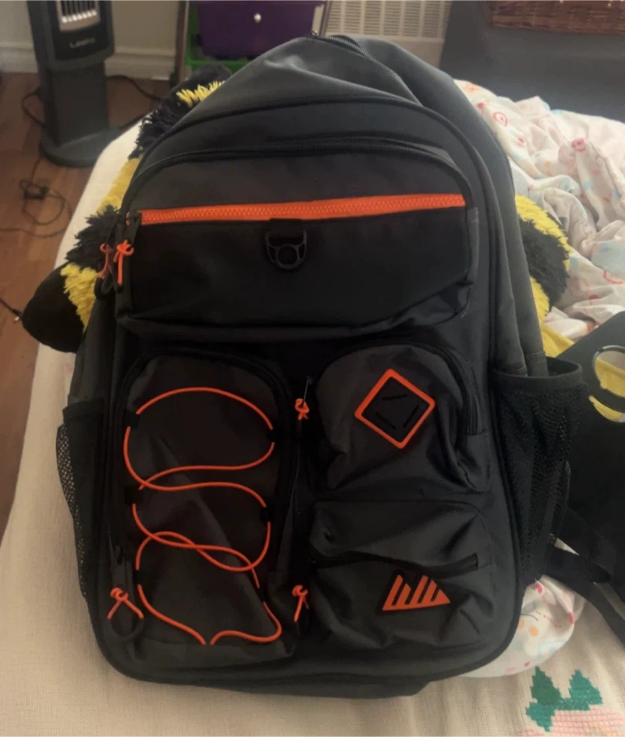 Black Backpack with Orange Accents