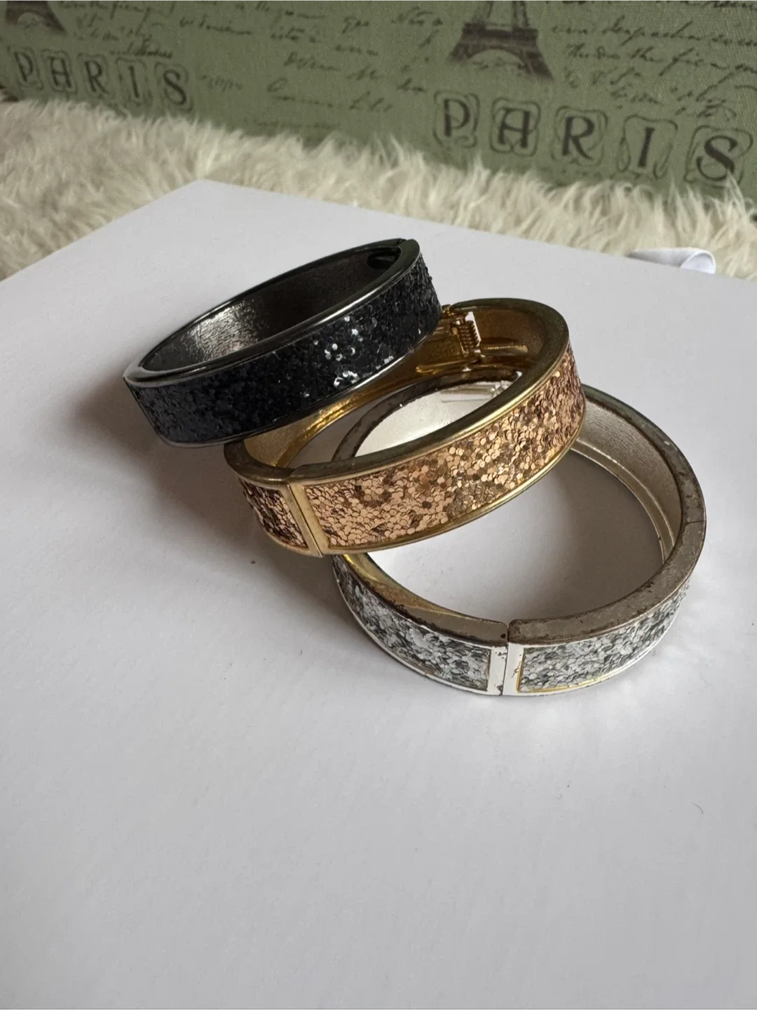 Bebe Set of 3 Glitter Bangles - Black, Gold, Silver image indicator(5)