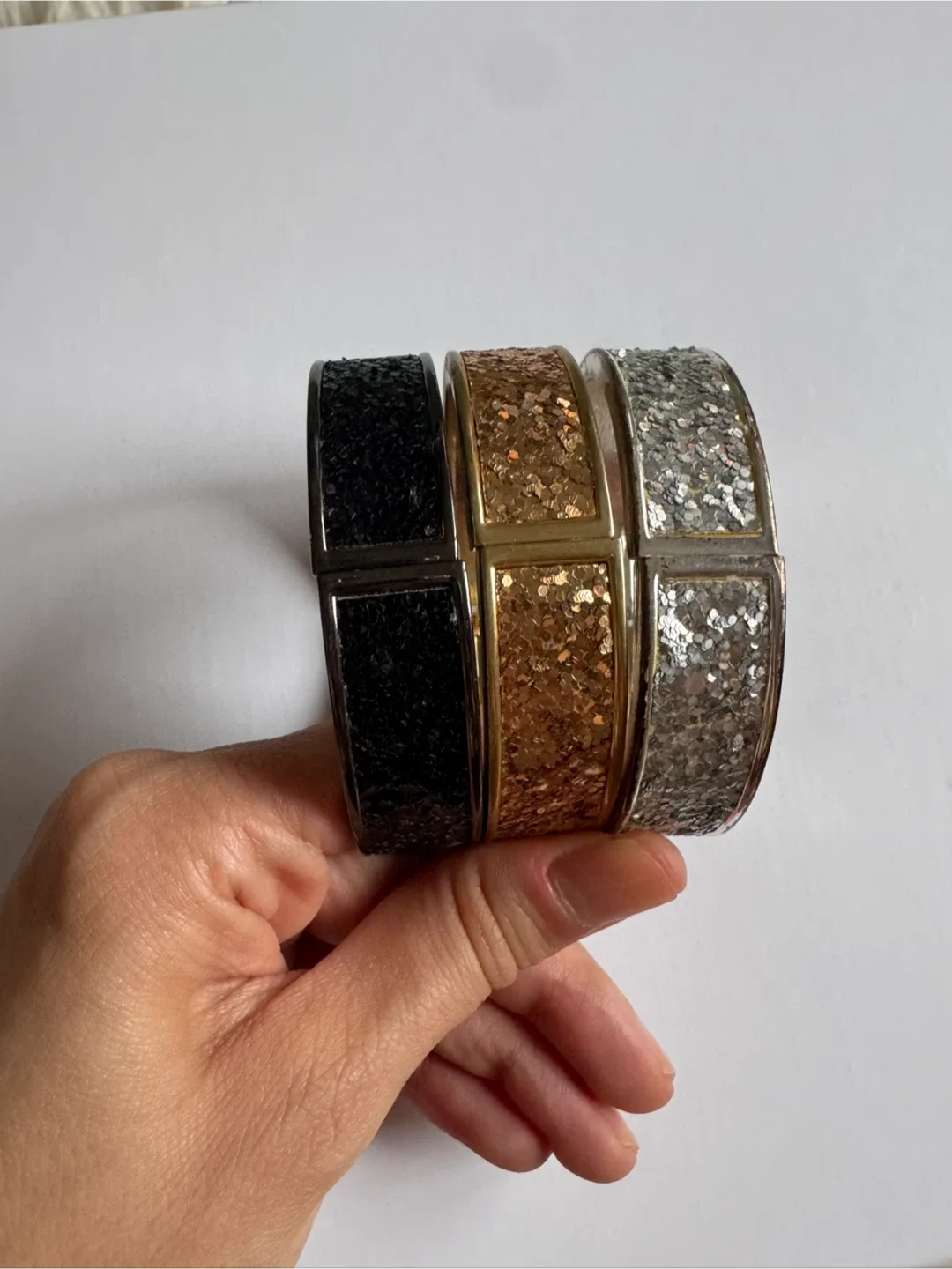 Bebe Set of 3 Glitter Bangles - Black, Gold, Silver image indicator(4)