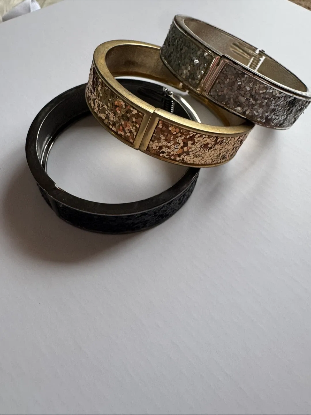 Bebe Set of 3 Glitter Bangles - Black, Gold, Silver image indicator(2)