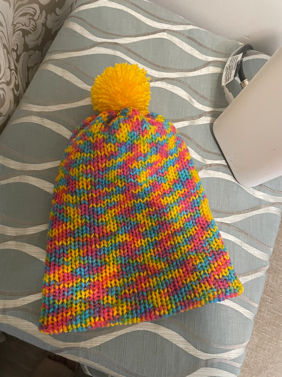 Hand-knitted Rainbow Beanie with PomPom🥕 - photo 4