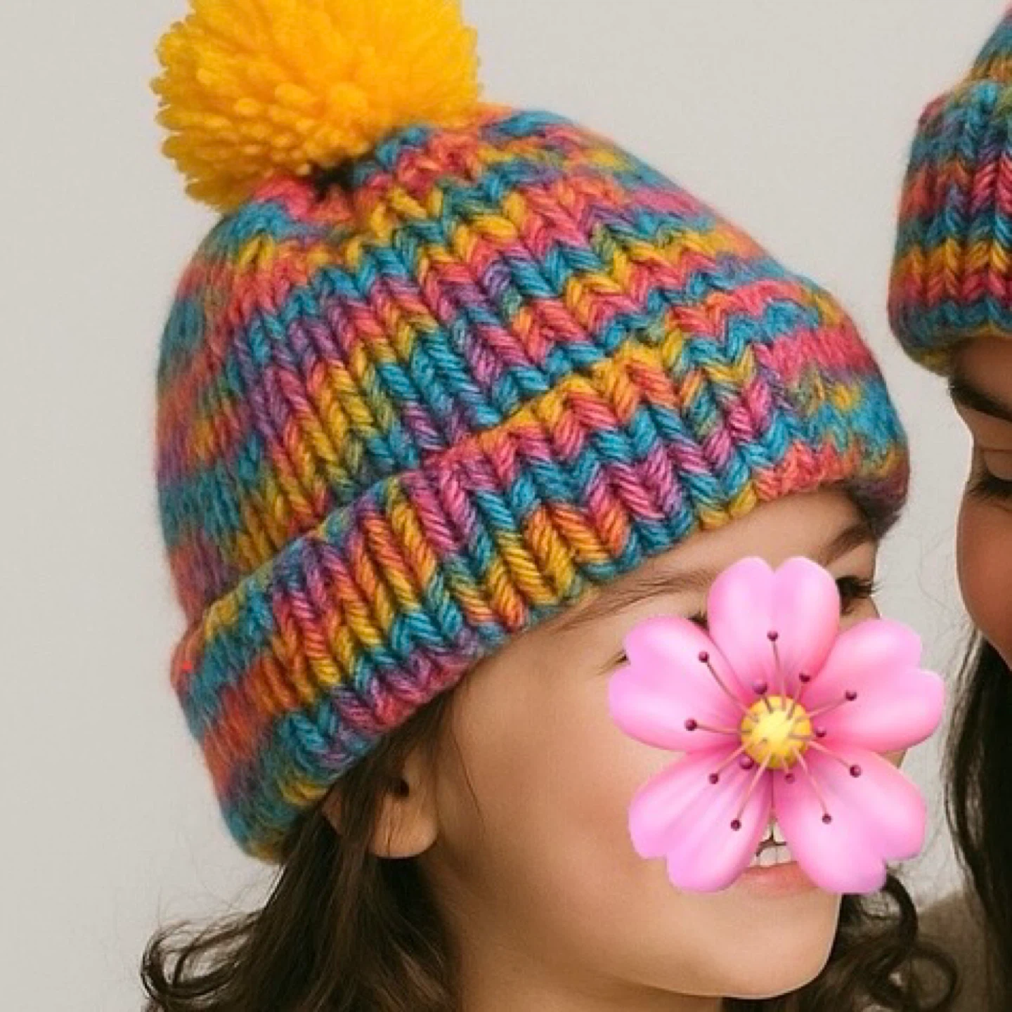 Hand-knitted Rainbow Beanie with PomPom🥕 - photo 2