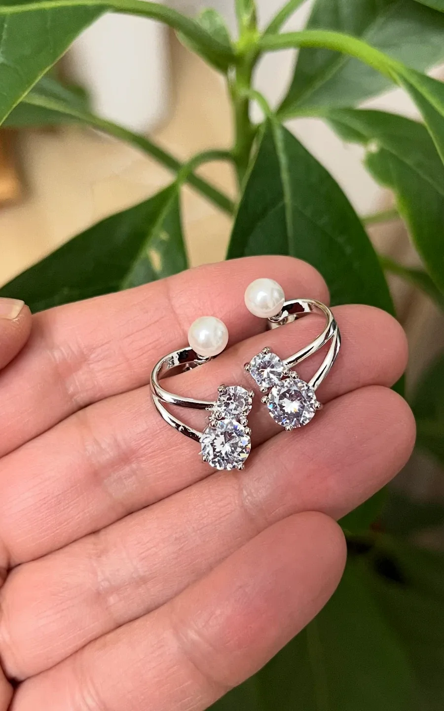 Inside out Silver plated and simulated  Pearl & Crystal Earrings