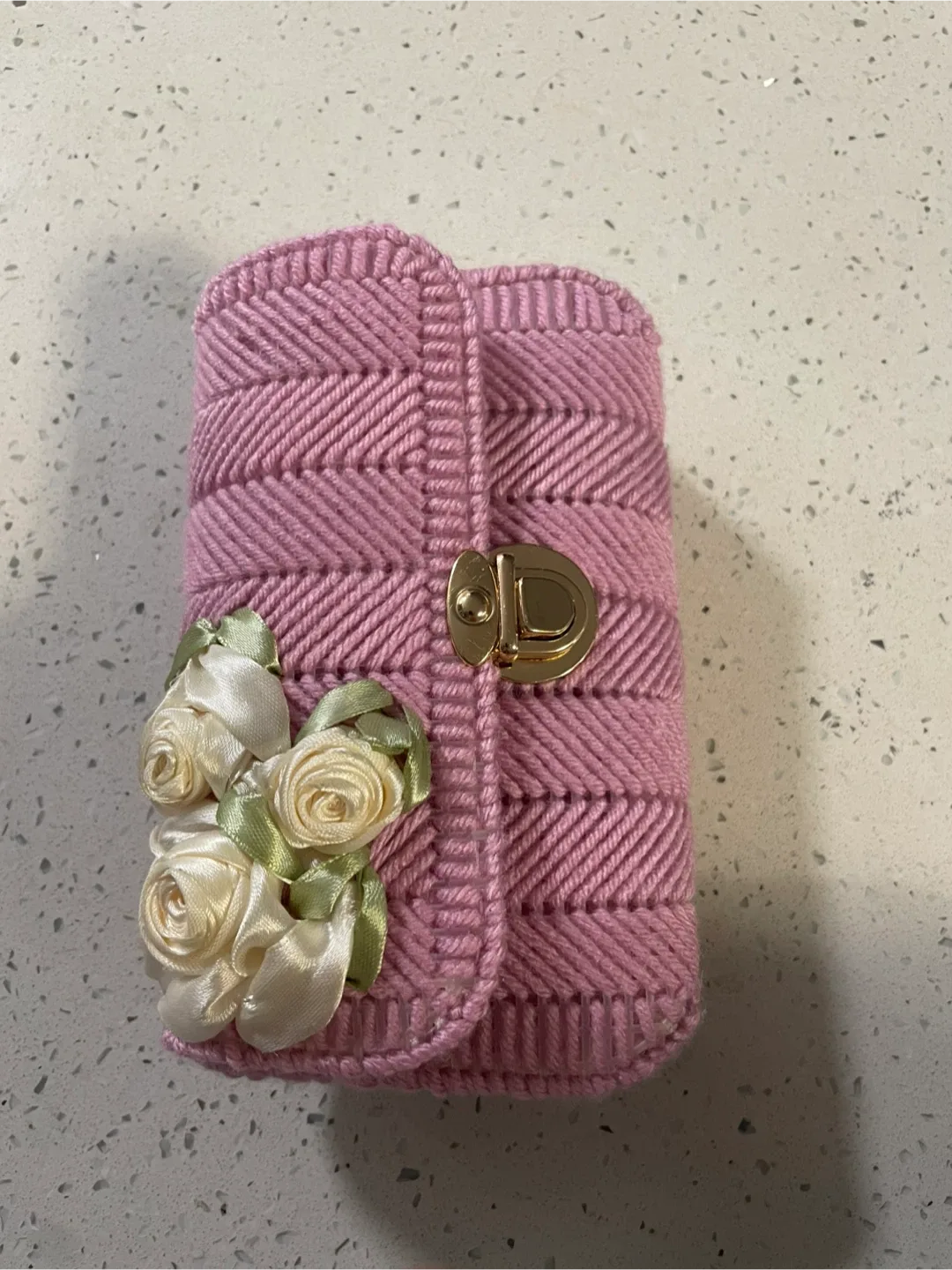 Handmade Pink Woven Clutch with Floral Detail image indicator(4)