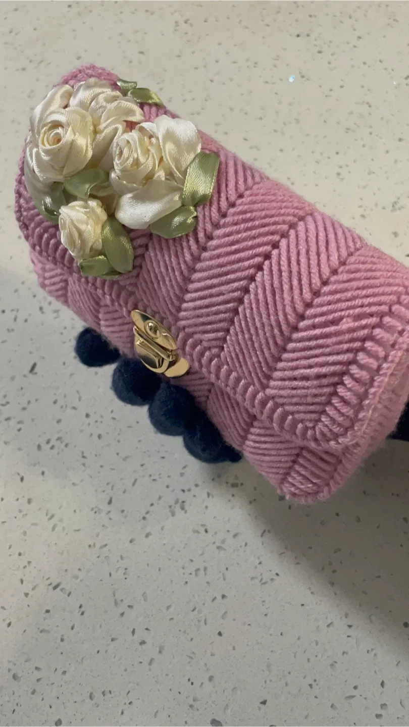 Handmade Pink Woven Clutch with Floral Detail image indicator(2)