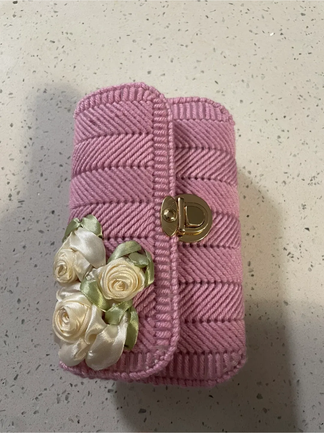 Handmade Pink Woven Clutch with Floral Detail image indicator(3)