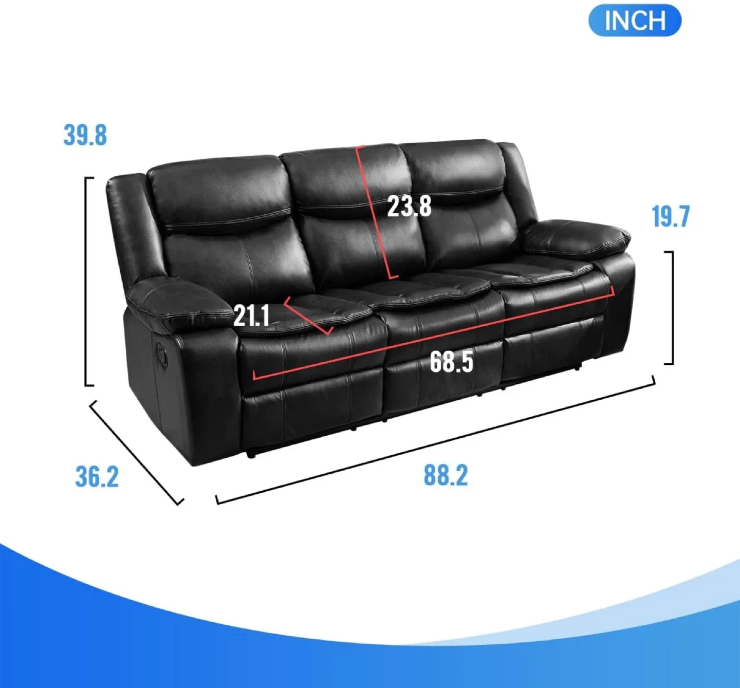 Black Leather Reclining Sofa with Cup Holders image indicator(4)