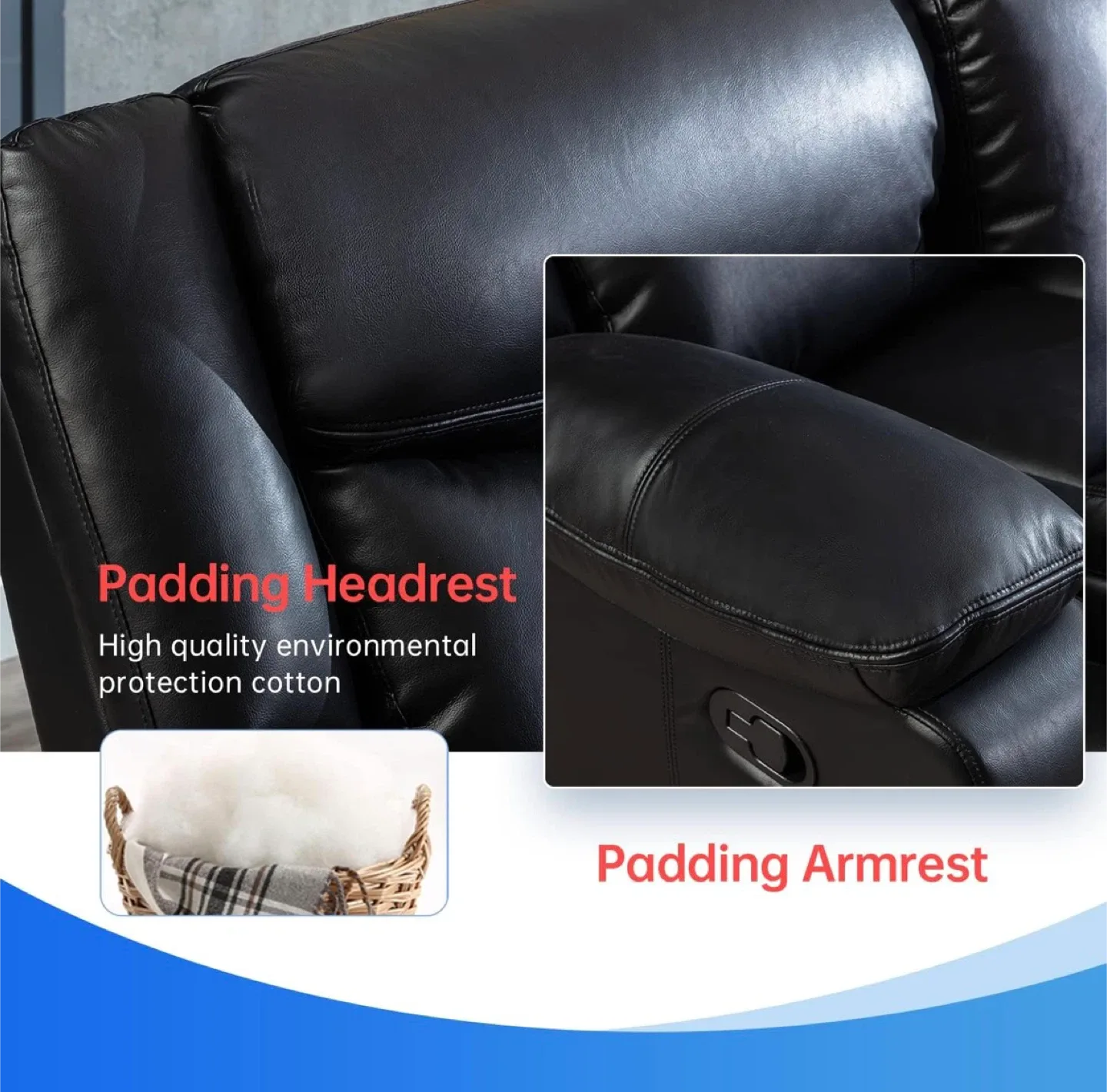 Black Leather Reclining Sofa with Cup Holders image indicator(2)