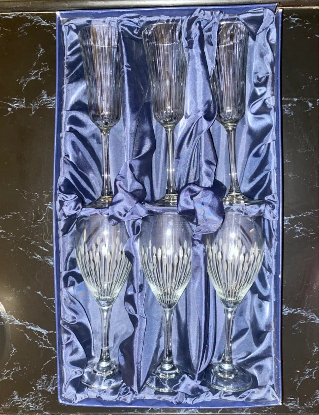 Set of 6 Bohemia Crystal Wine Glasses & Flutes