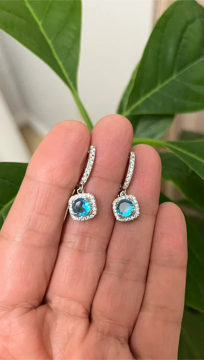 Blue Gemstone Drop Earrings silver plated