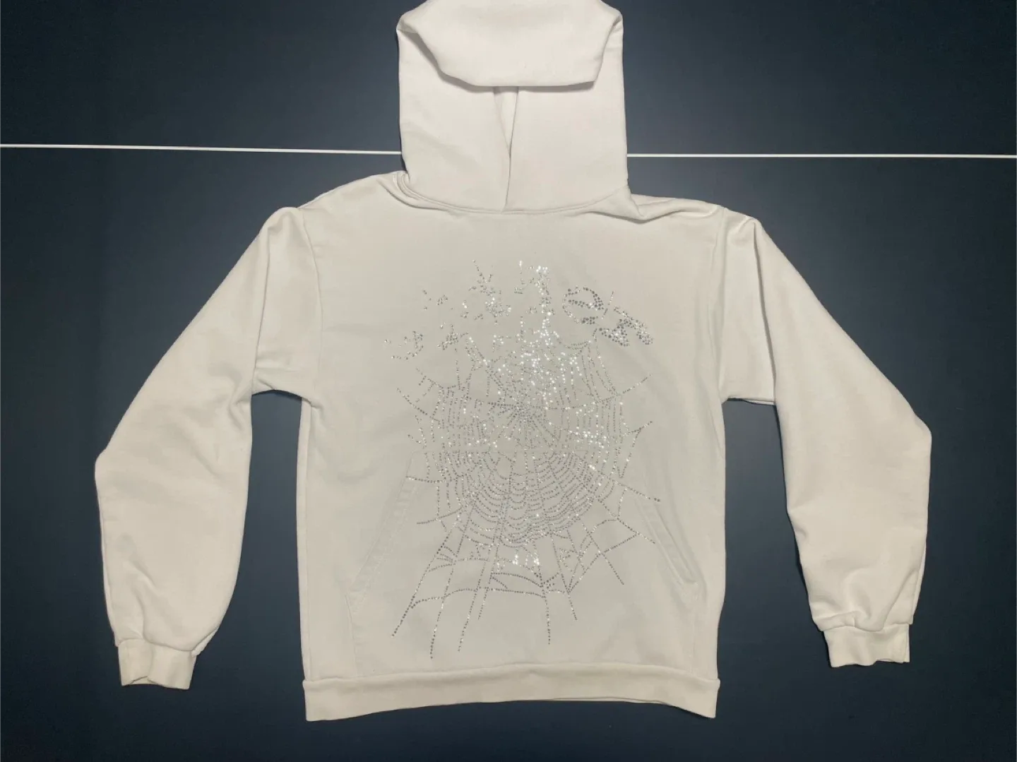 Spider Web Rhinestone Hoodie - Cream thumbnail