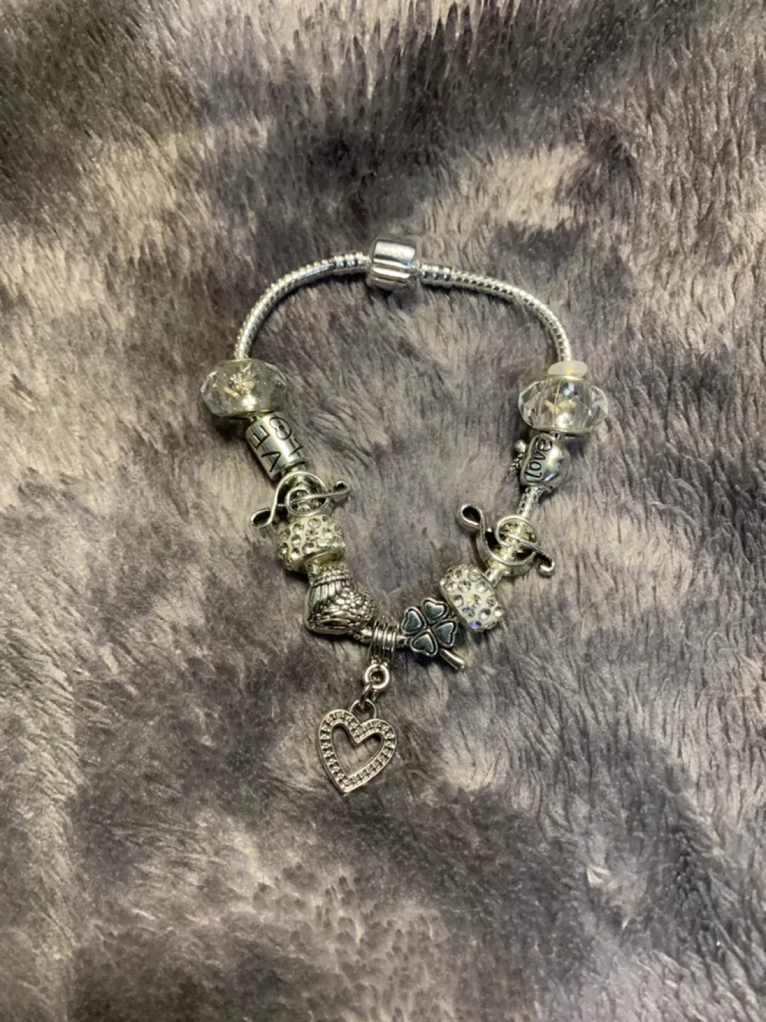 Silver Charm S925 Bracelet with Heart & Clover thumbnail