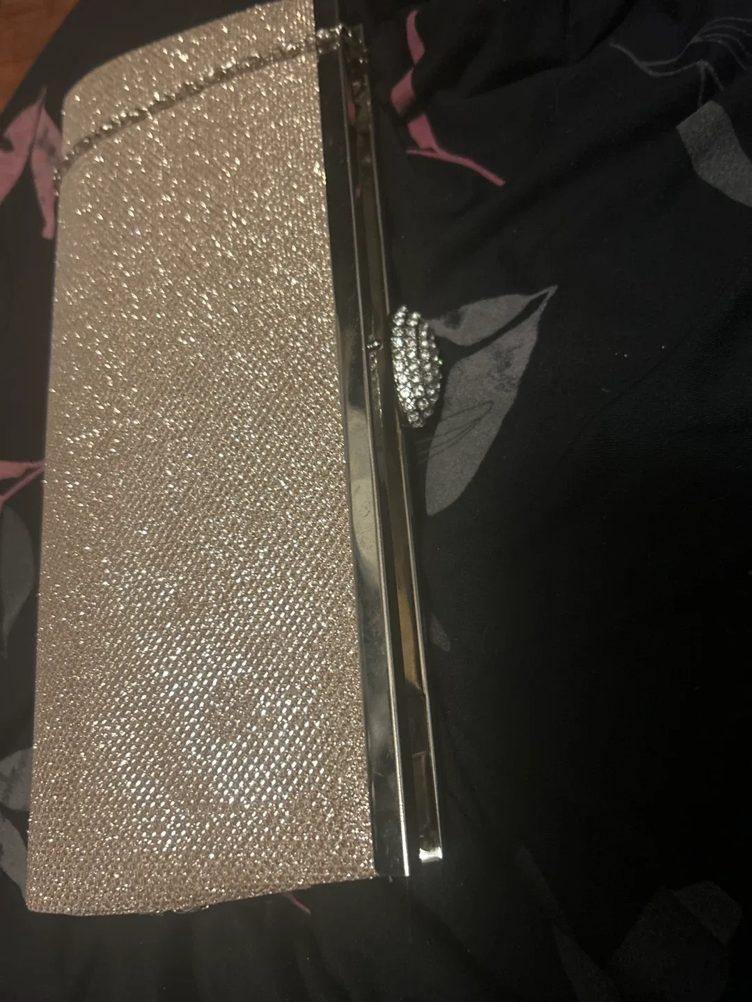 Sparkly Rose Gold Clutch Bag with chain that can be taken off image indicator(2)