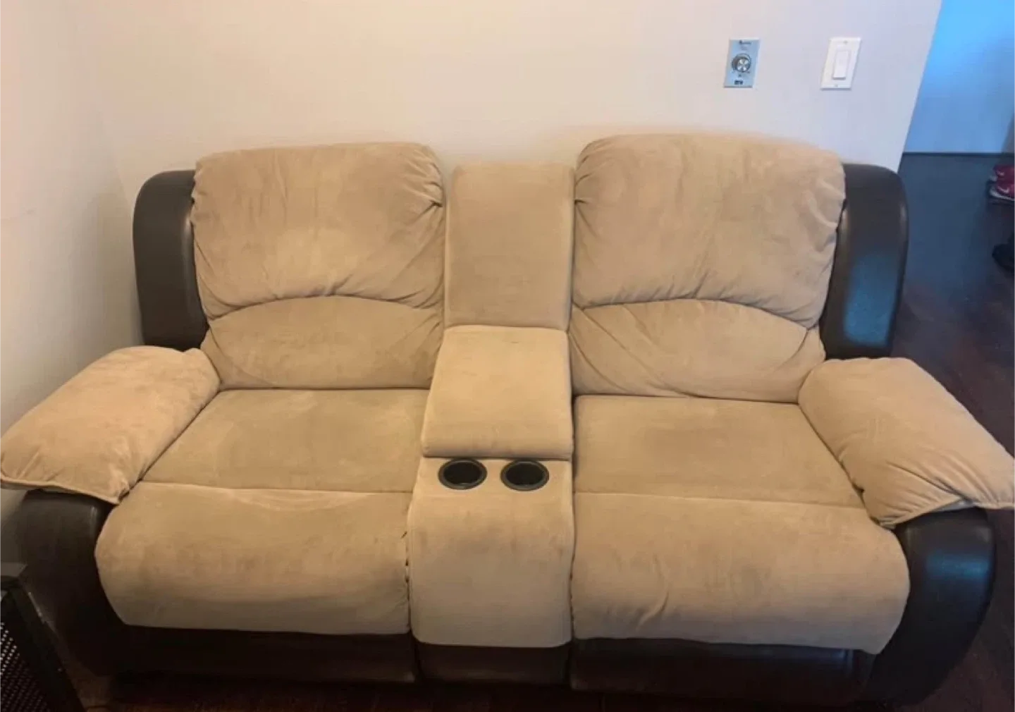 Reclining Loveseat Sofa - Beige & Black