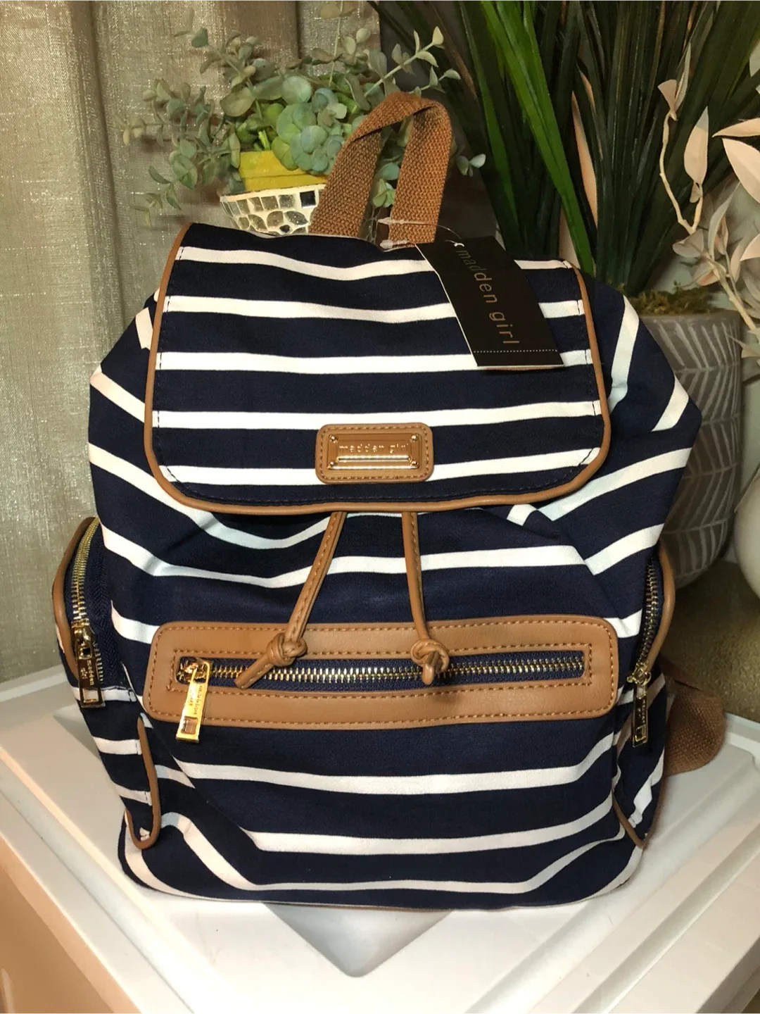 Madden Girl Striped Backpack - Navy/White thumbnail