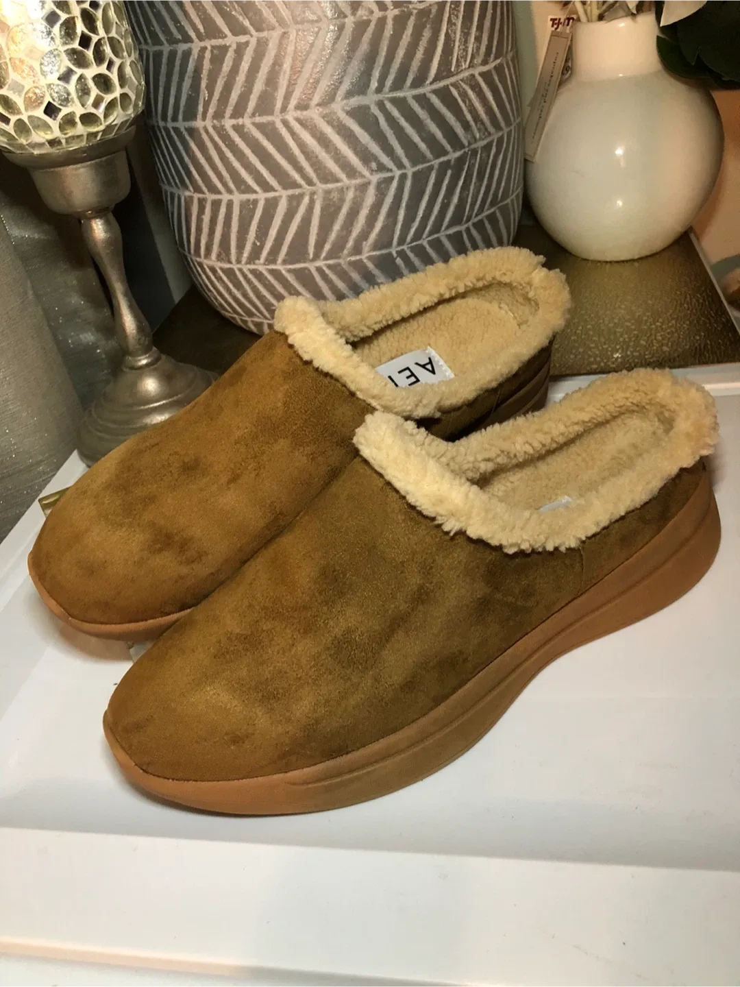 Aerosoles Brown Suede Shearling Lined Clogs image indicator(3)