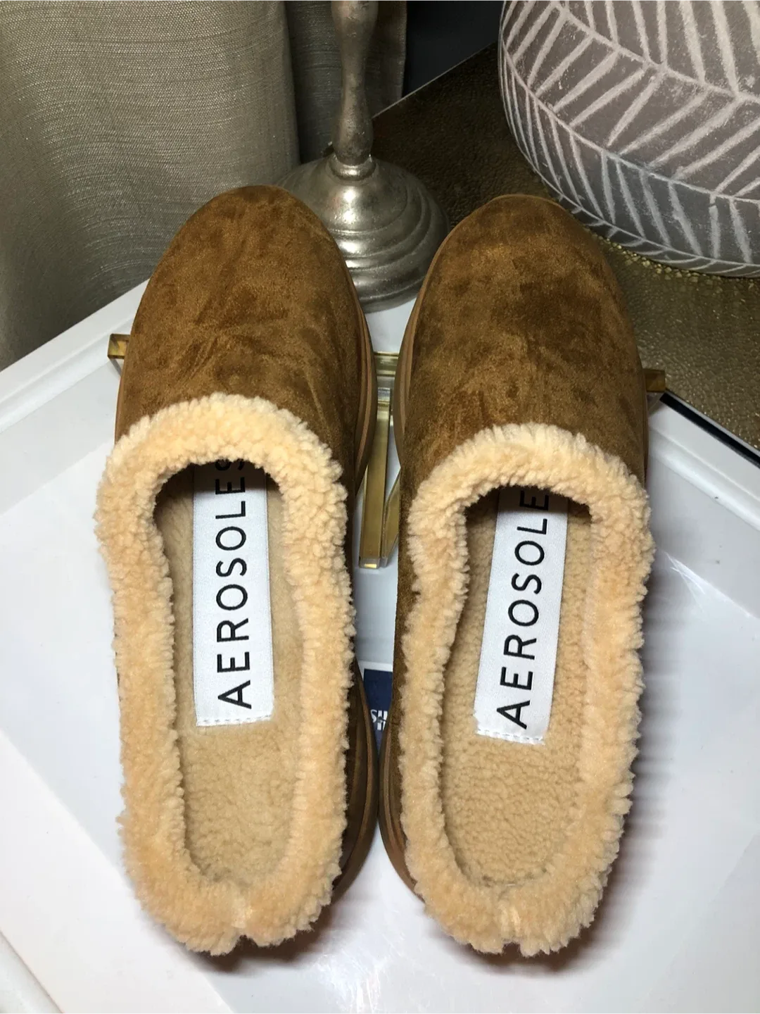 Aerosoles Brown Suede Shearling Lined Clogs image indicator(4)