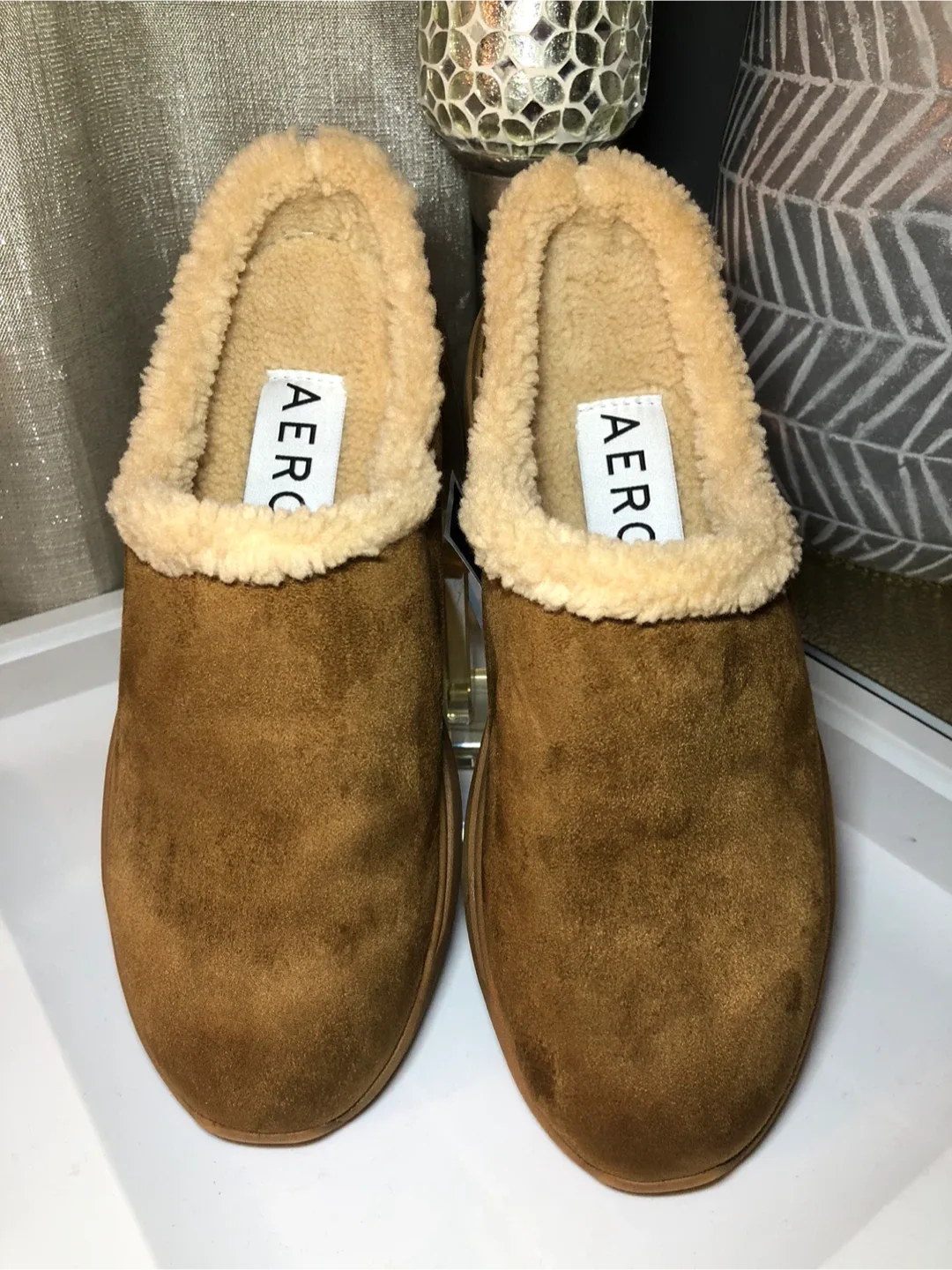 Aerosoles Brown Suede Shearling Lined Clogs image indicator(2)