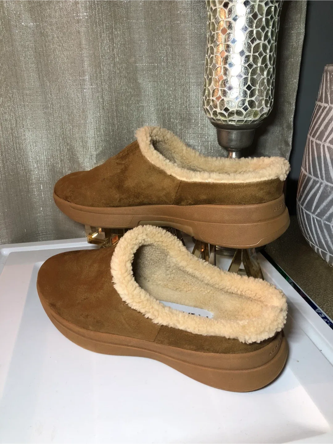 Aerosoles Brown Suede Shearling Lined Clogs image indicator(5)