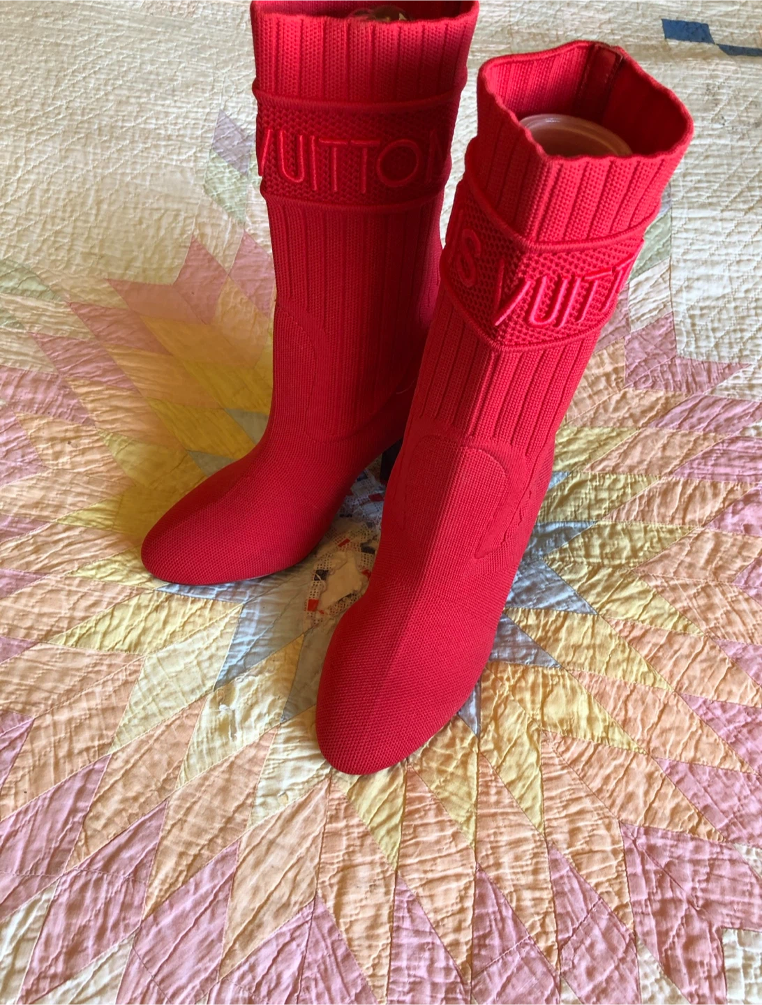 Louis Vuitton Red Knit Boots
