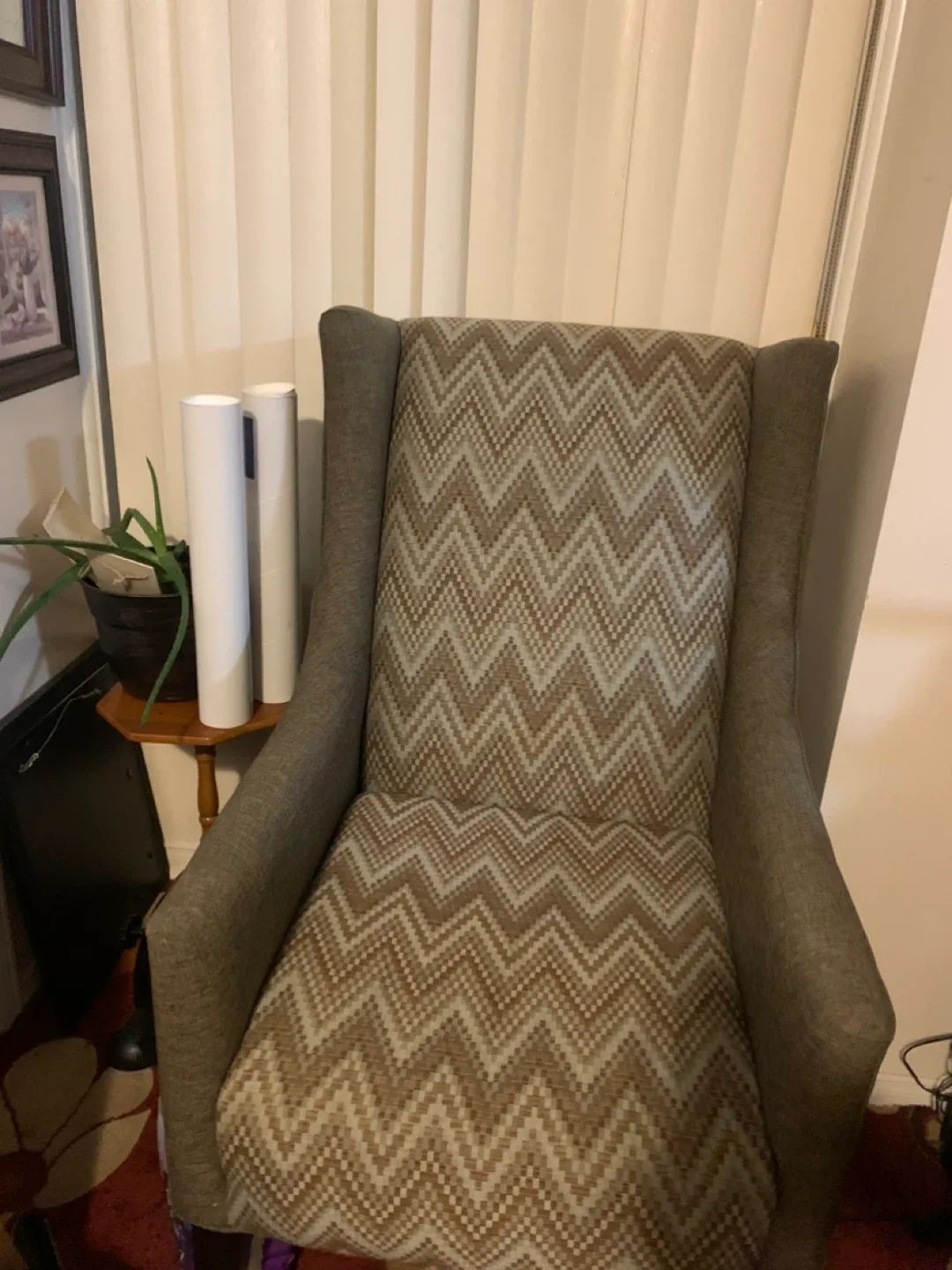 Wingback Accent Chair - Neutral Zigzag Pattern thumbnail