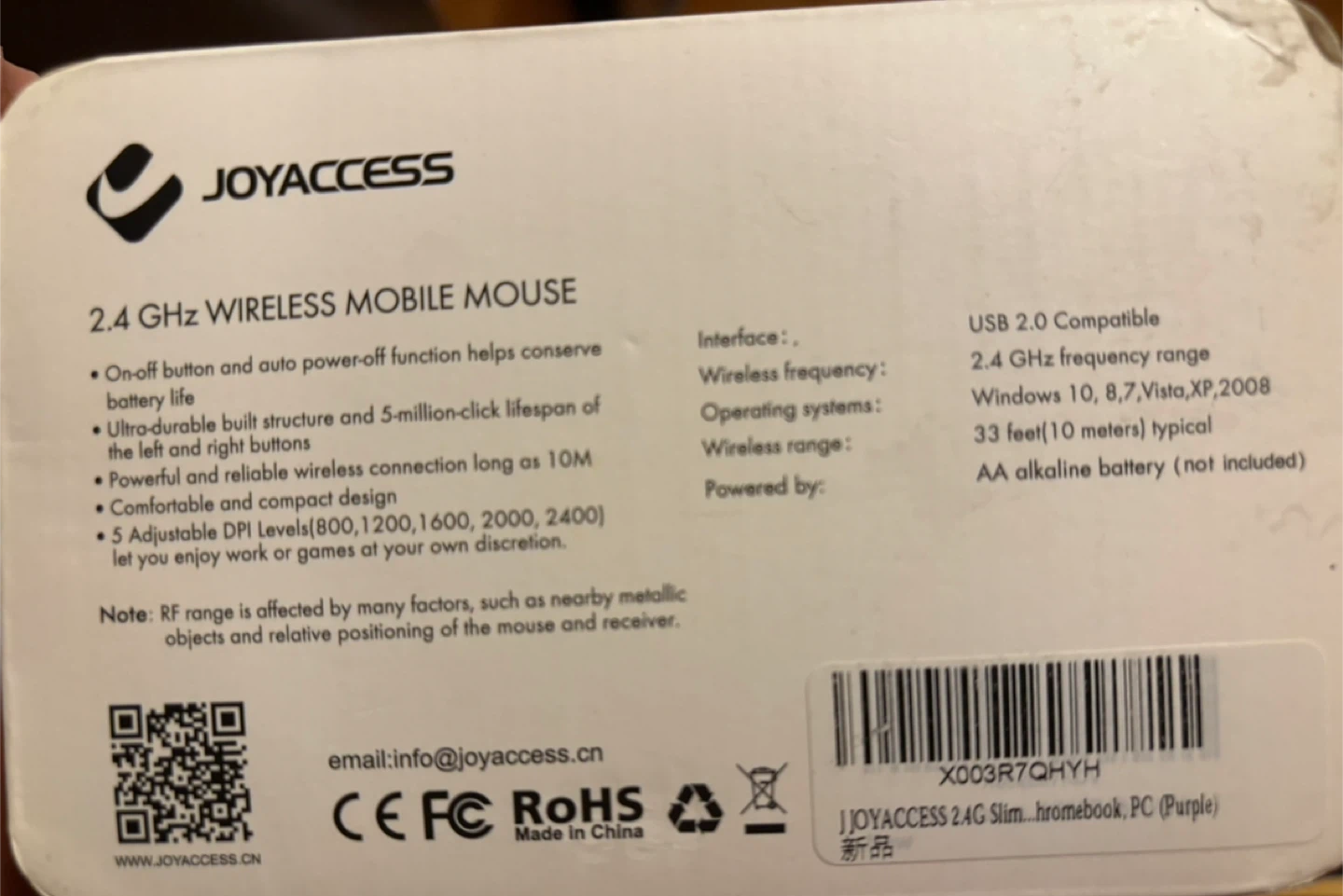 JOYACCESS 2.4G Wireless Mobile Mouse - Purple - photo 4