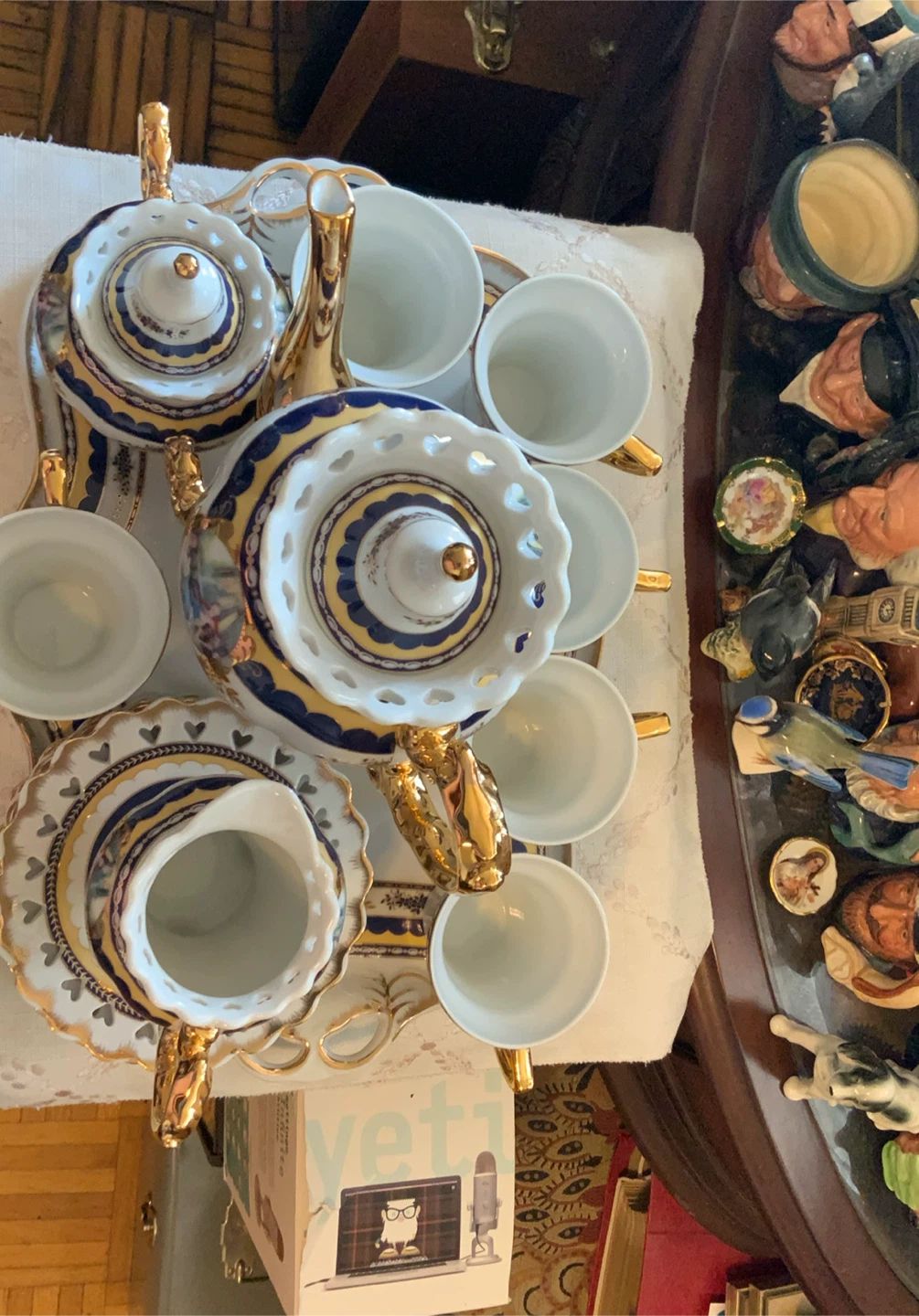 Vintage Tea Set - Blue, White, and Gold - photo 2
