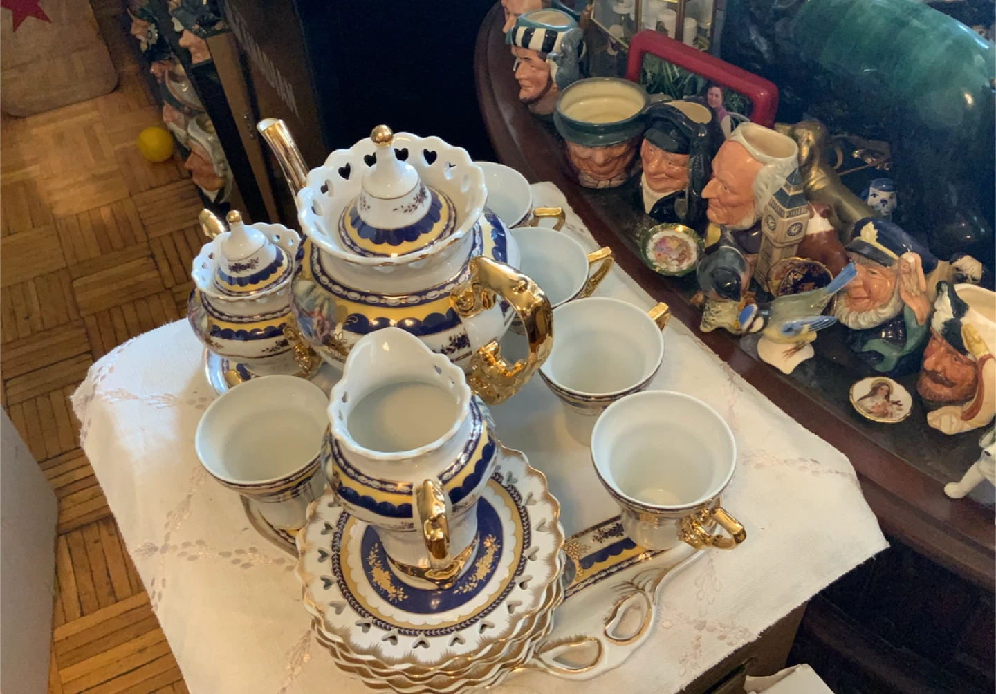 Vintage Tea Set - Blue, White, and Gold - photo 3