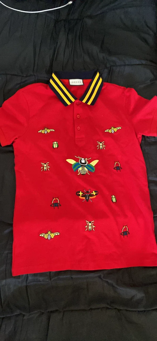 Gucci Red Polo Shirt with Bee Embroidery thumbnail