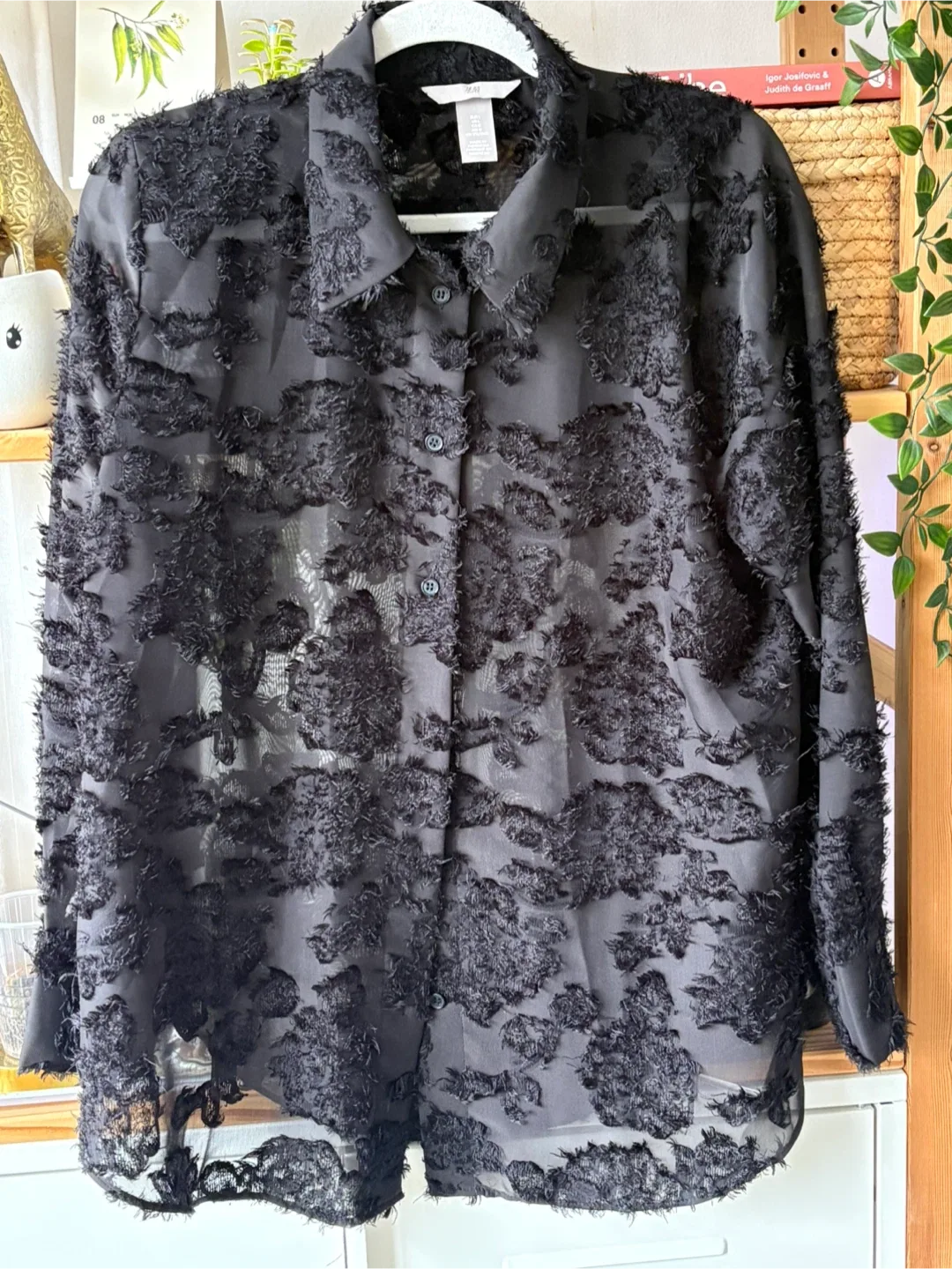H&M Black Sheer Button-Up thumbnail