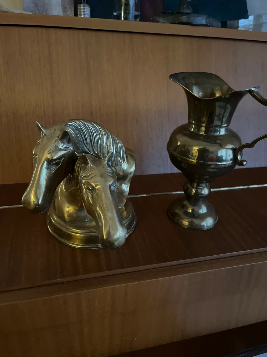 Vintage Brass Horse Head & Pitcher
